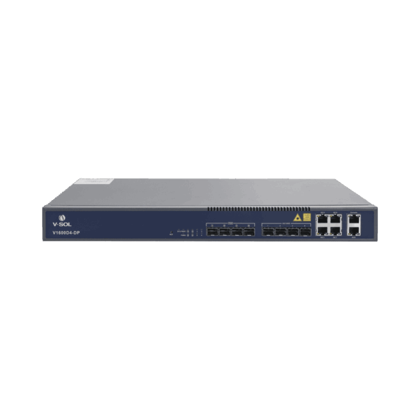 OLT de 4 puertos EPON con 8 puertos Uplink (4 puertos Gigabit Ethernet + 4 puertos Gigabit Ethernet SFP) OLT de 4 puertos EPON con 8 puertos Uplink (4 puertos Gigabit Ethernet + 4 puertos Gigabit Ethernet SFP) , hasta 256 ONUS, V1600D4-DP 191429 - V-SOL