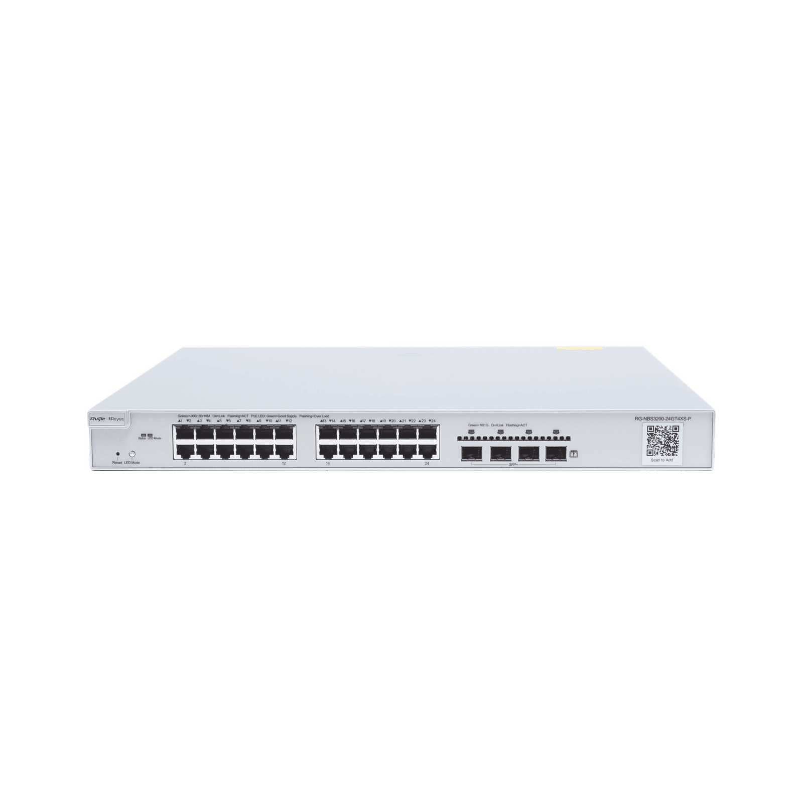 Switch Administrable PoE con 24 puertos Gigabit PoE 802.3af/at + 4 SFP+ para fibra 10Gb, gestión gratuita desde la nube, 370w RG-NBS3200-24GT4XS-P 203994 - RUIJIE