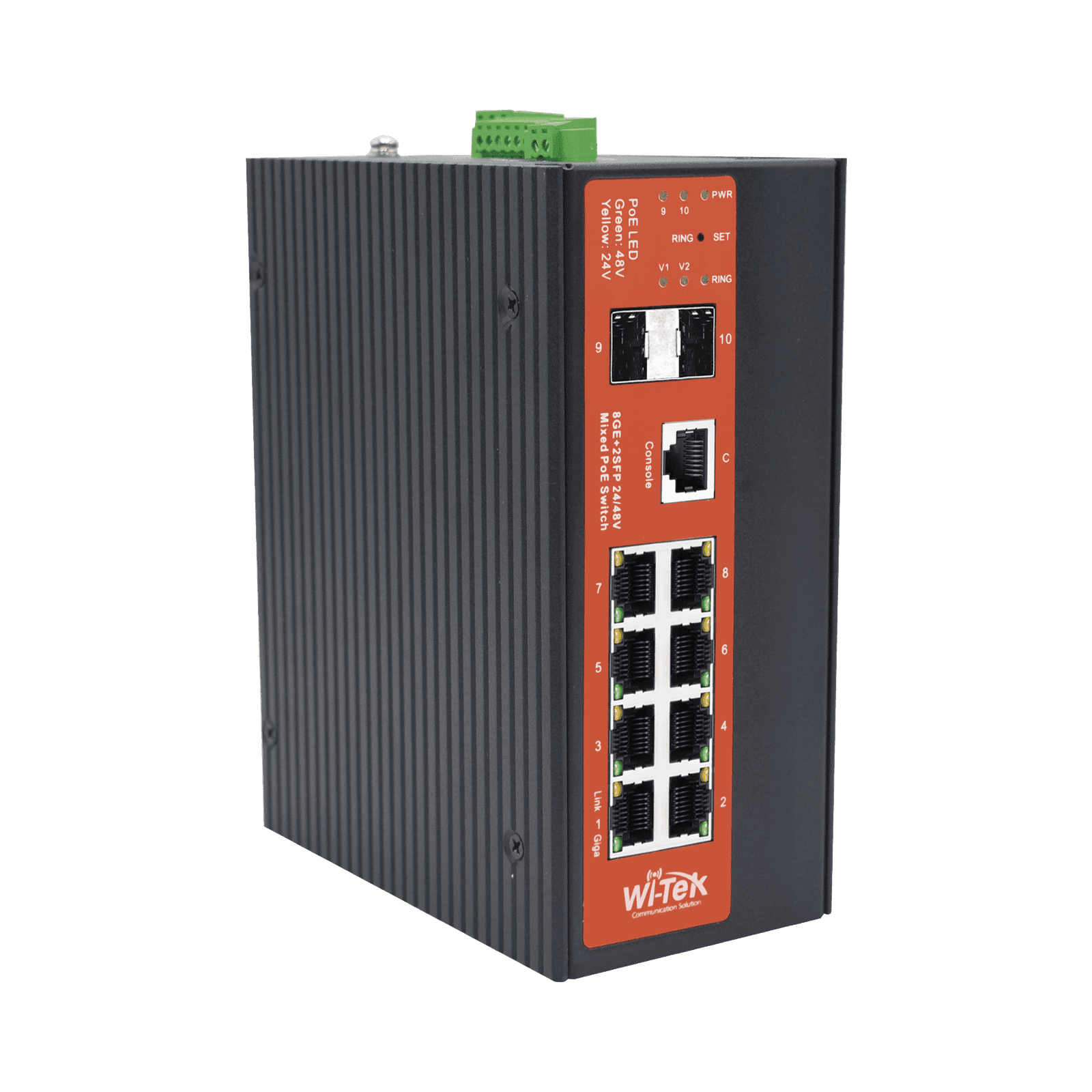 Switch Industrial administrable con 2 puertos PoE bt y 6 puertos Gigabit Ethernet con PoE 802.3af/at y 24V Pasivo + 2 SFP Gigabit, 240 W WI-PMS310GF-ALIEN-I 188229 - WI-TEK