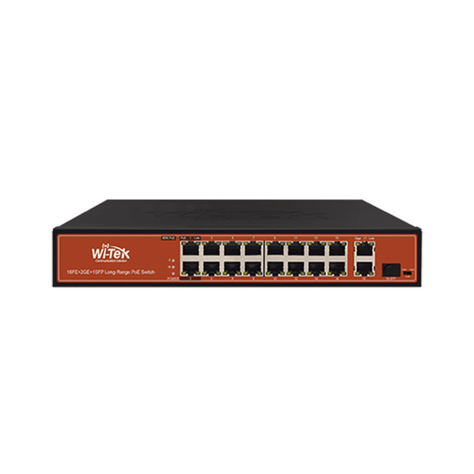 Switch PoE (802.3af/at/bt) / No administrable de largo alcance / Hasta 250m / 16 x 10/100Mbps (PoE) + 2 x 100/1000Mbps + 1 x SFP / 200 W WI-PS518G 170794 - WI-TEK