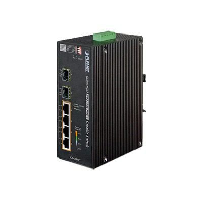 Switch PoE Industrial No Administrable de 4 Puertos PoE 10/100/1000T 802.3at, 2 Puertos SFP 10/1000X IGS-624HPT 72773 - PLANET