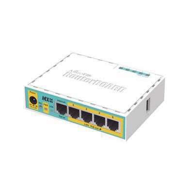 (hEX PoE LITE) RouterBoard, 5 Puertos Fast Ethernet, 4 con PoE Pasivo, 1 Puerto USB RB750UPR2 82000 - MIKROTIK