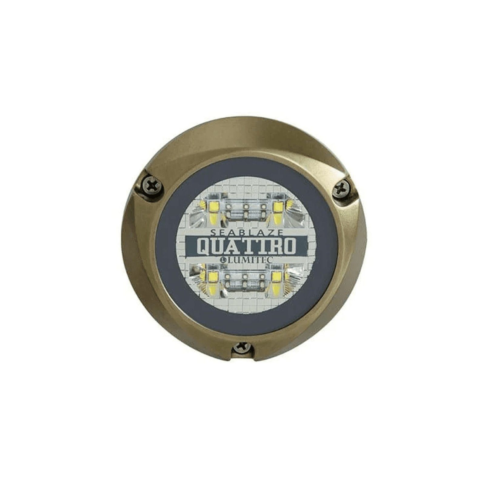 Luz led marina sumergible SeaBlaze Quattro, emite luz de color blanco y azul de 2000 lúmenes, fabricada en bronce naval con grado de protección IP68. 101511 - LUMITEC