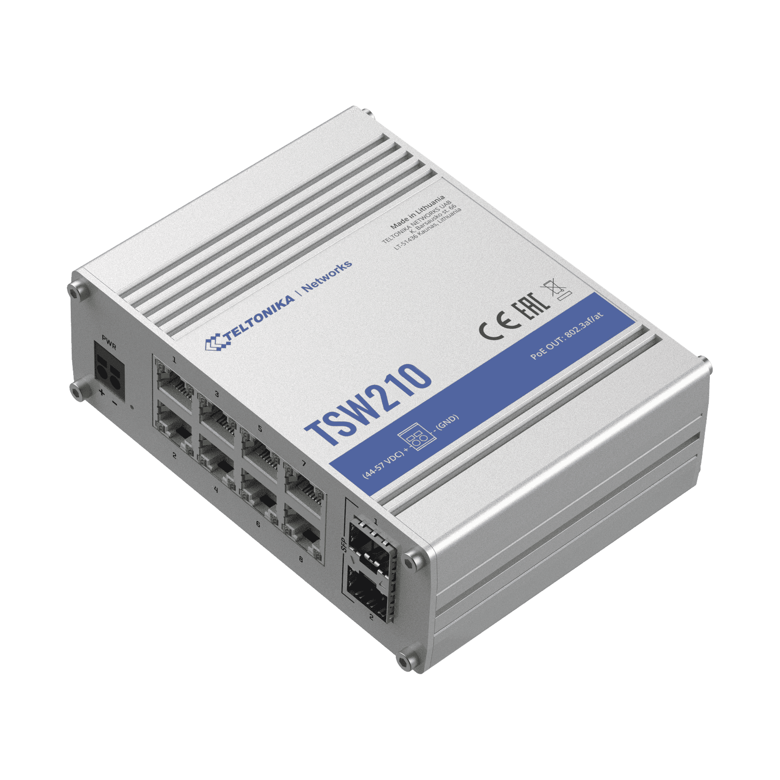 Switch Industrial No-Administrable 8 puertos Gigabit, 2 SFP 1G TSW210 - TELTONIKA