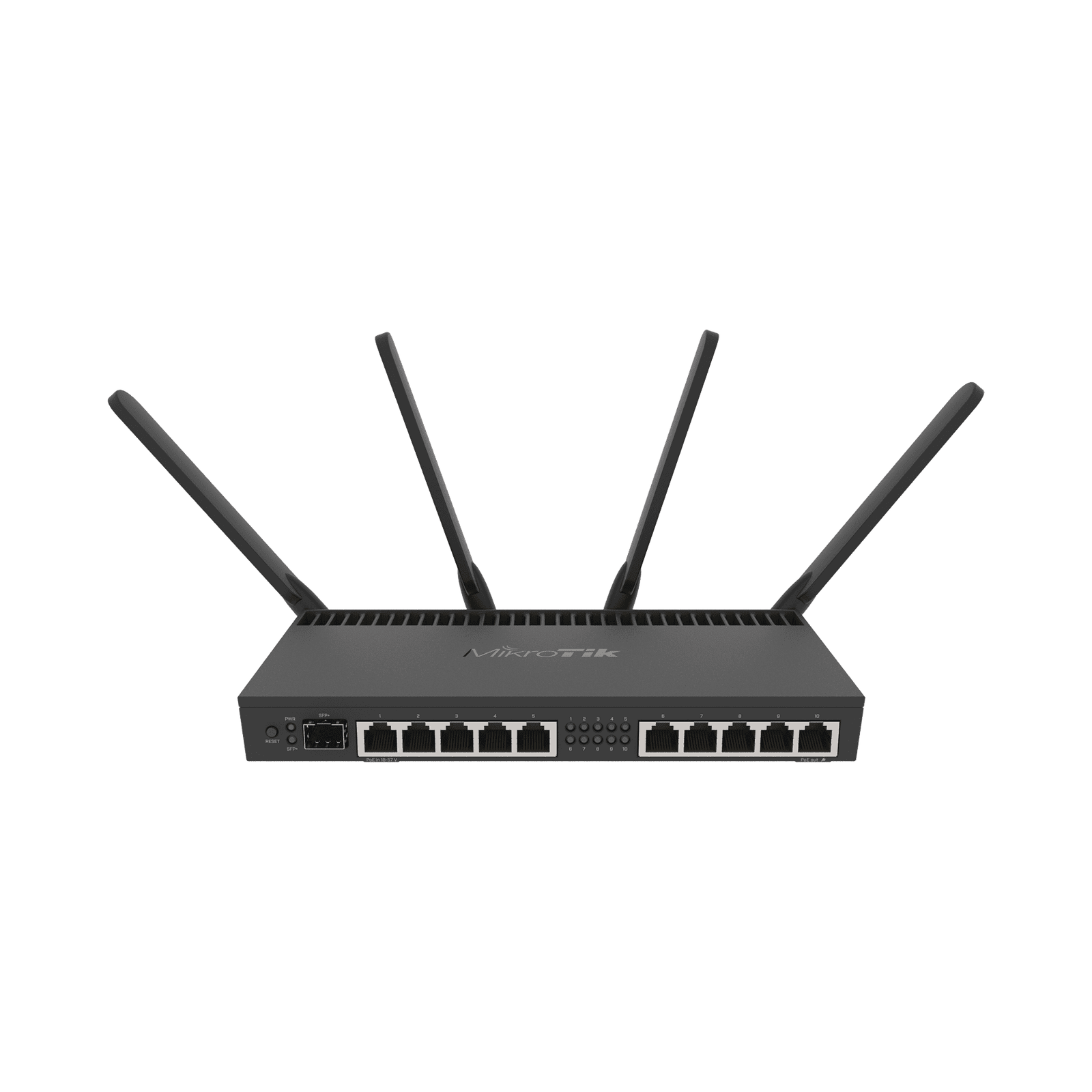 Router con Wi-Fi 4×4 MU-MIMO, hasta 2 watts de potencia, antenas de 3 dBi, 10 puertos Gigabit, 1 Puerto SFP+ RB4011IGS+5HACQ2HND-IN 196756 - MIKROTIK