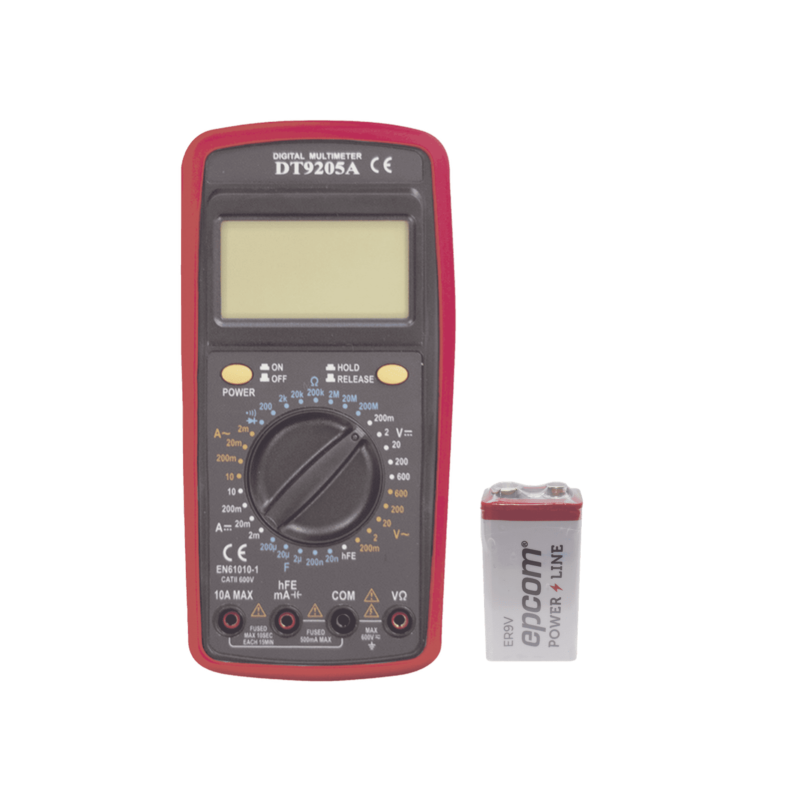 KIT Multímetro Digital DT9205A 600 Vcc /  Vca  CATII,  con Pantalla LCD. Incluye Batería ER-9V de 9V DT9205AKIT 221802 - PRECISION