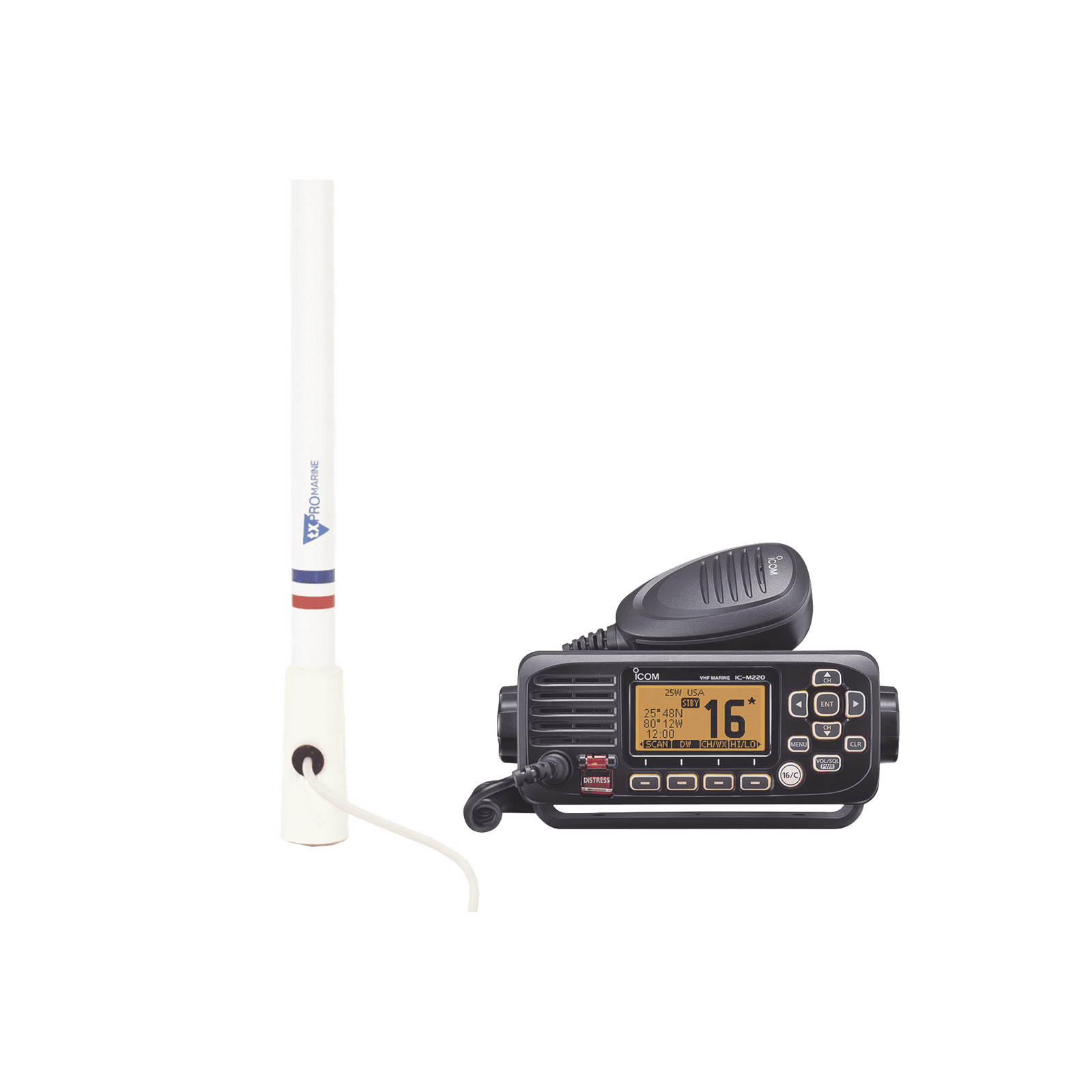 Kit de radio IC-M220 | mas antena marina de fibra de vidrio TX-5206-SYS y soporte para antena 4186 IC-M220/KIT5206 - ICOM