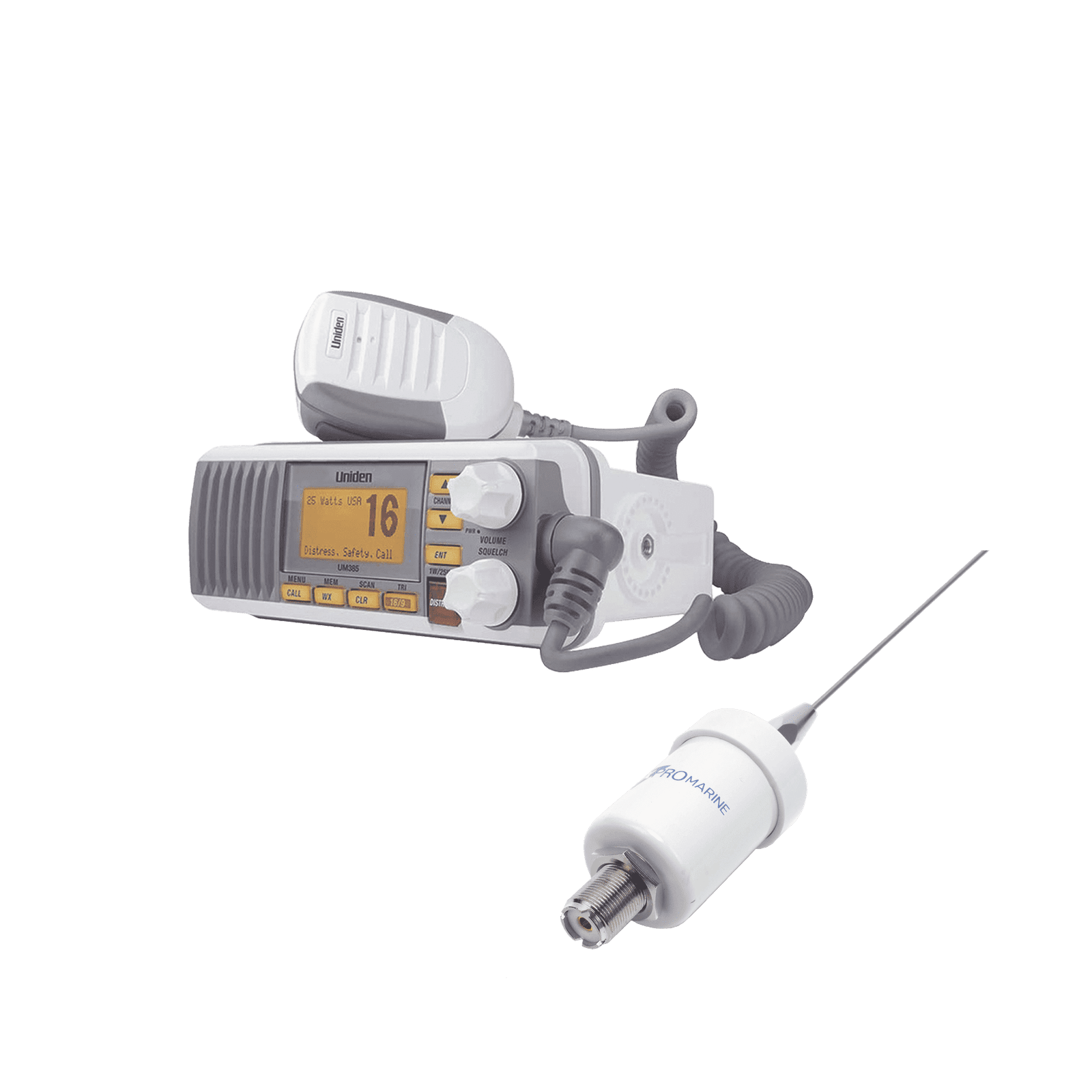Kit de radio UM385 | mas antena marina de fibra de vidrio TX-1600-SYS UM385/KIT1600 221408 - UNIDEN