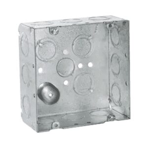 Caja Cuadrada 4 11/16 x 4 11/16″/ Profundidad de 2- 1/8″/ Cuenta 1 Entrada de 1/2″ y 15 TKO  (1/2″-3/4″). HUB-257 - RACO