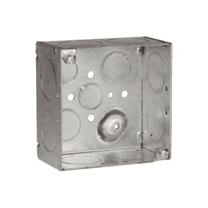 Caja Cuadrada Galvanizada de 4″ x 4″/ Profundidad de 2 1/8″ /8 Entradas 1″, 3 Entradas 1/2″ y  2 Entradas 3/4″/ Soldada. HUB-233 - RACO