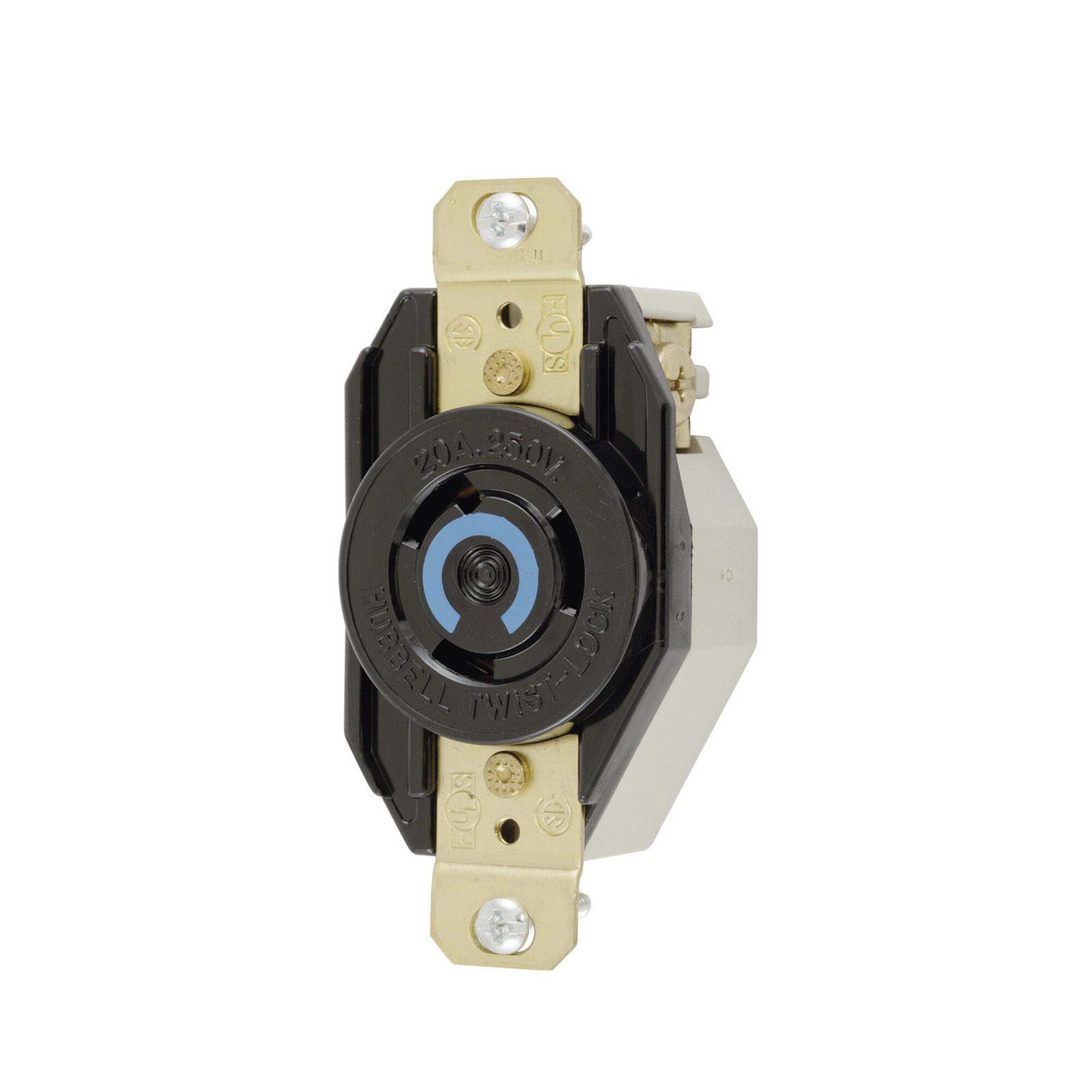 Receptáculo de Media Vuelta Industrial para Empotrar/ 20A 250V/ 2 Polos 3 Hilos/ NEMA L6-20R / Color Negro. HUB-HBL-2320 - HUBBELL