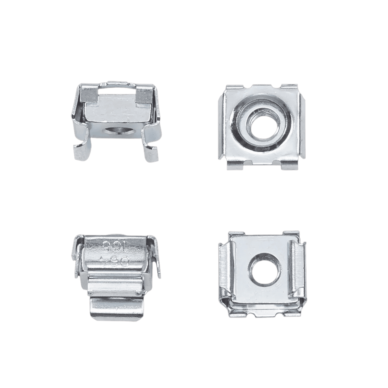 Kit de 20 Tuercas Enjauladas #10-32, Para Uso en Gabinetes o Racks con Rieles con Orificios Cuadrado, de Acero, Color Plateado P1032CN - HOFFMAN