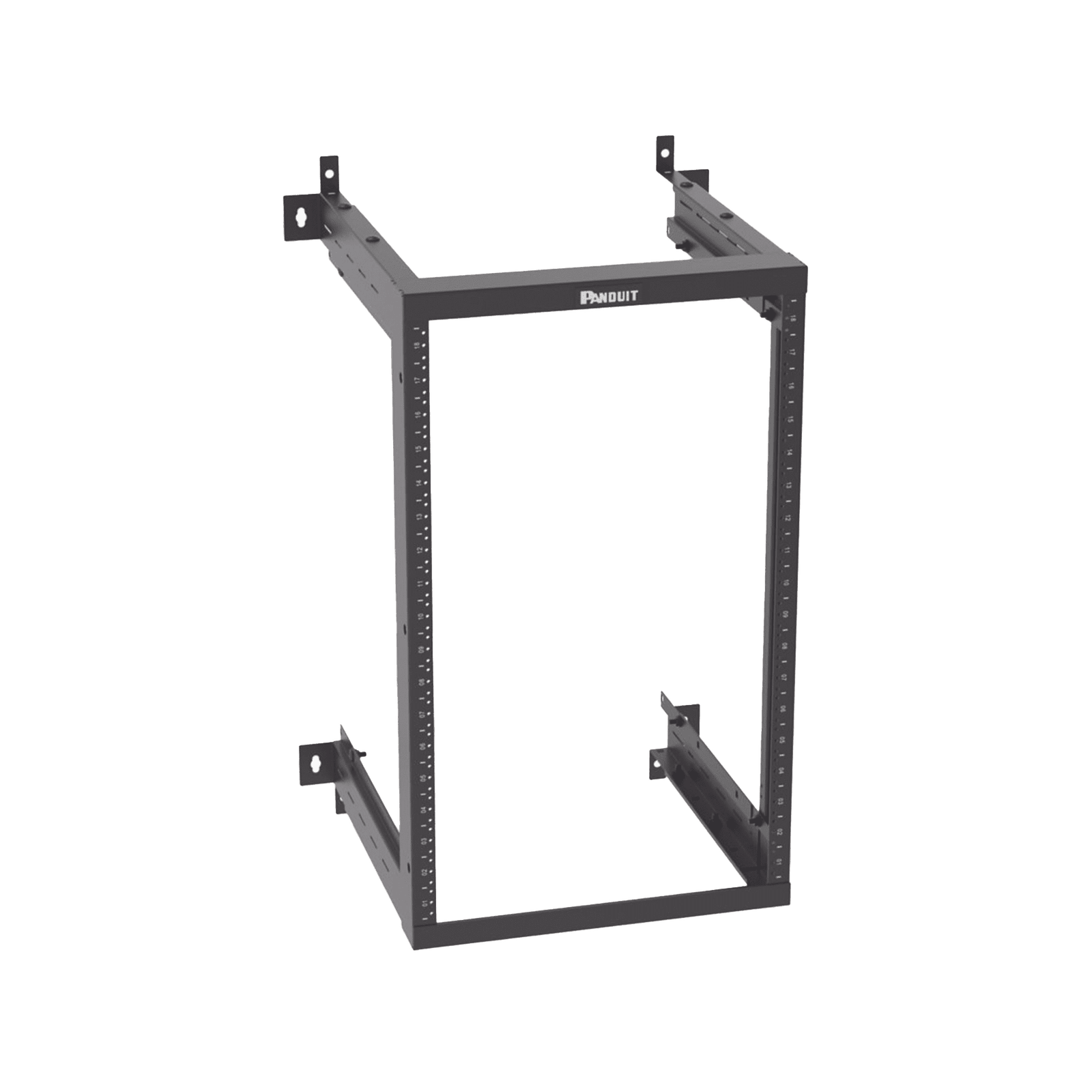 Rack PanZone® de Montaje en Pared, de 19in, Profundidad Ajustable, Rieles Numerados y Roscados #12-24, 18 UR, Color Negro AWMR18 - PANDUIT