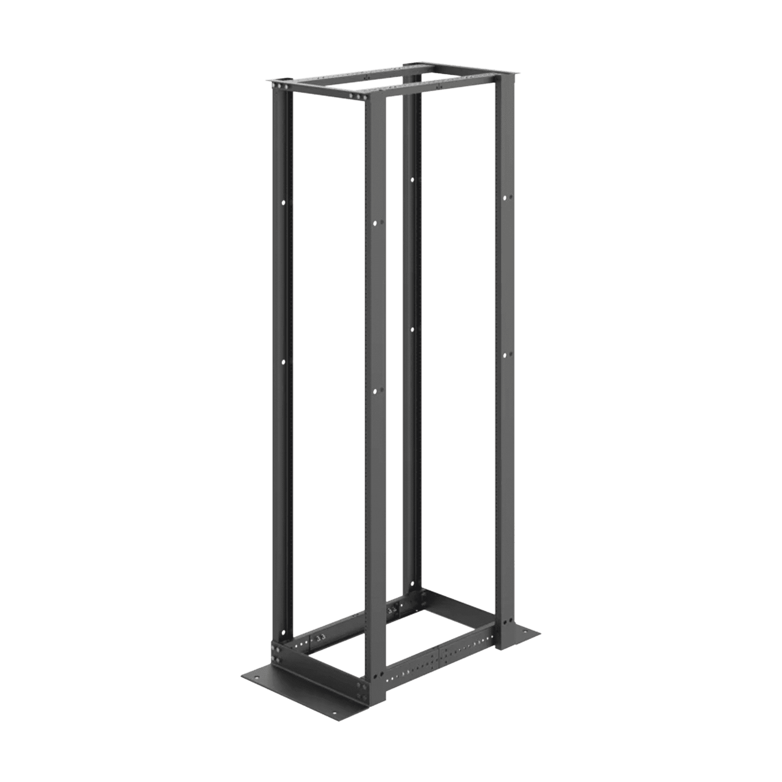 Rack de Cuatro Postes Estándar de 19″, Rieles Numerados y Roscados #12-24, Profundidad Ajustable de 450 a 1050 mm, 45 Unidades de Rack, Color Negro E4DR19FM45U - HOFFMAN