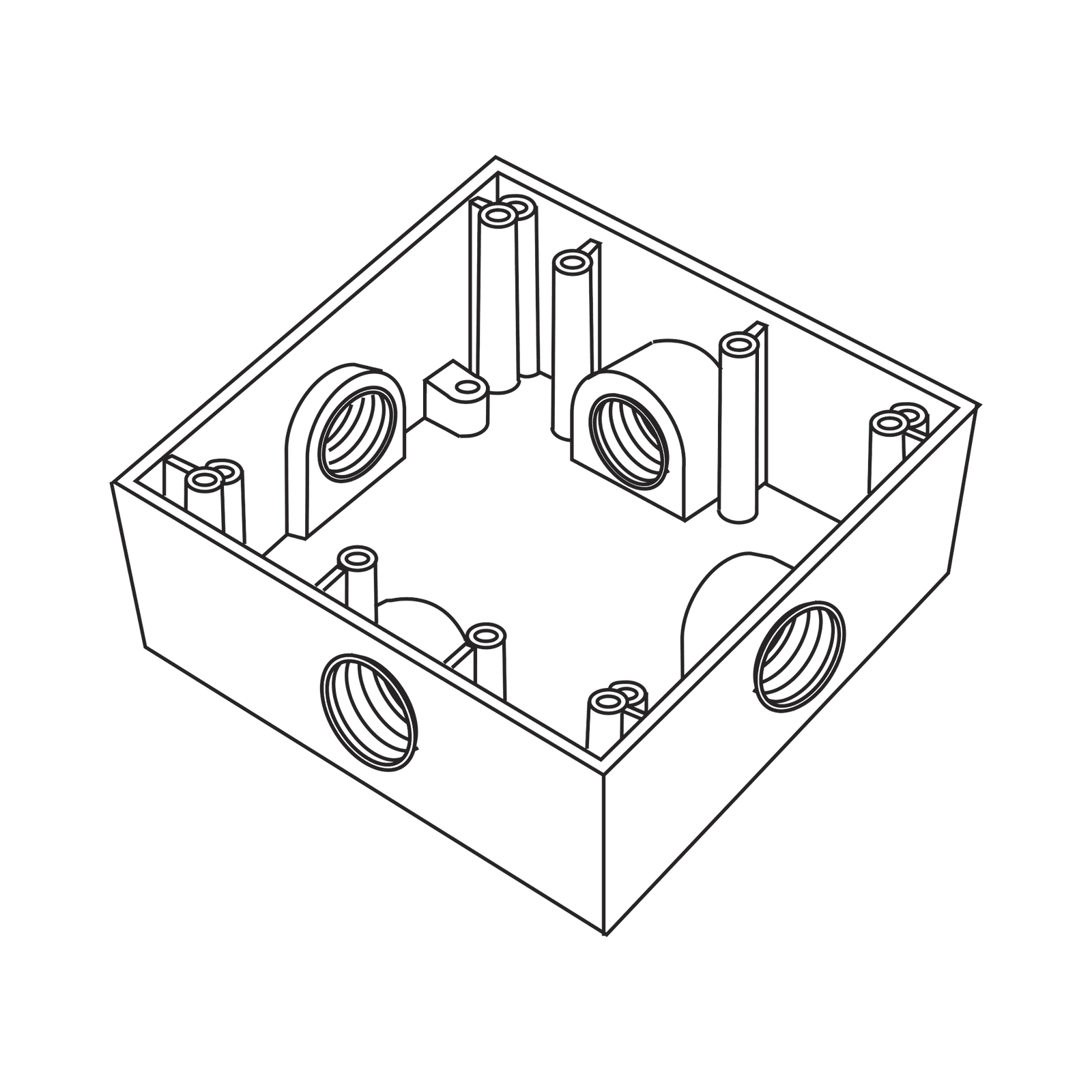 Caja Cuadrada de 3/4″ (19.05 mm) a Prueba de Intemperie/ Cuenta con 4 bocas. RC-0487 - RAWELT