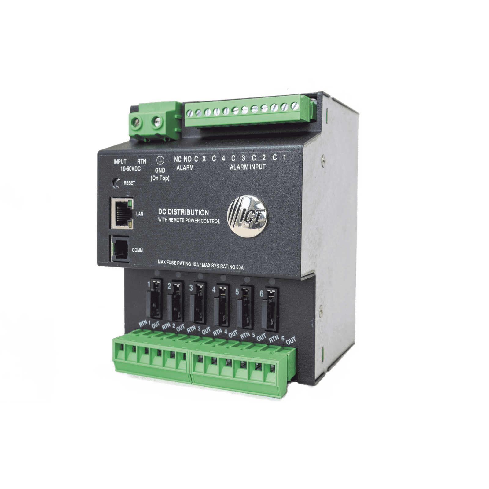 Fuente de distribución de 6 salidas, control y monitoreo Ethernet, Vo: 10-60V Dc, para montaje en riel din ICTDINPDU6 224102 - ICT