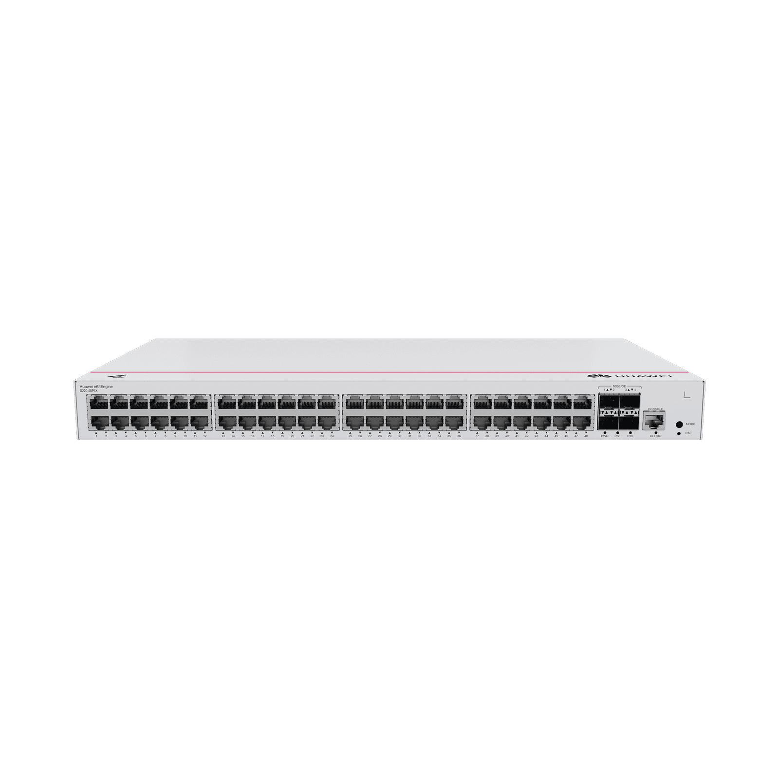 HUAWEI eKit – Switch Gigabit Administrable PoE Capa 2 / 48 puertos 10/100/1000 Mbps (PoE) / 4 Puertos SFP+ Uplink / 380W / PoE Perpetuo / Administración Nube Gratis S220-48P4X 223807 - HUAWEI