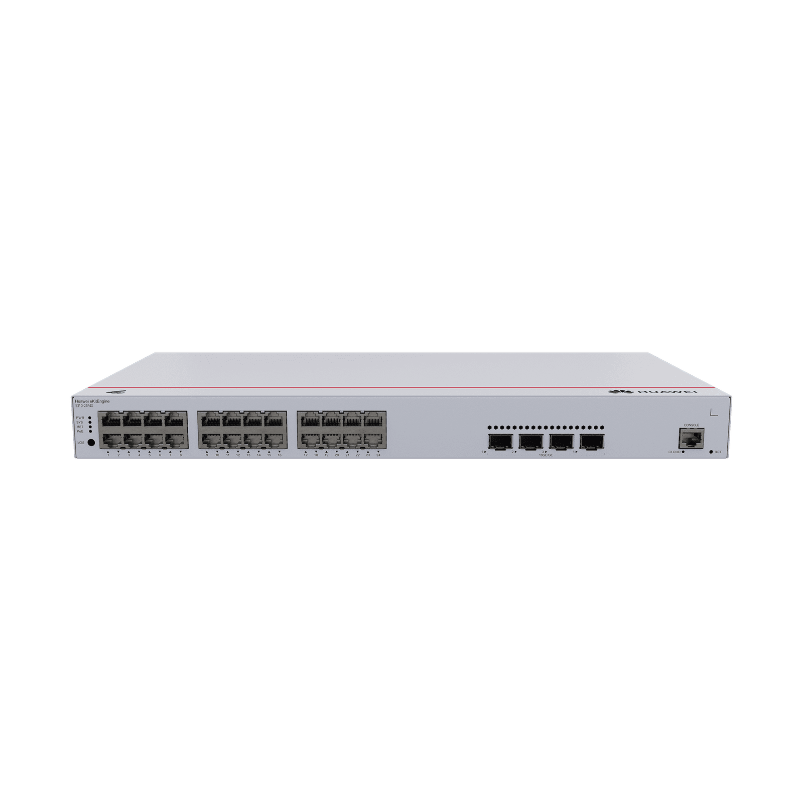 HUAWEI eKit – Switch Gigabit Administrable PoE Capa 3 / 24 puertos 10/100/1000 Mbps (PoE) / 4 Puertos SFP+ Uplink / 400W / PoE Perpetuo / iStack / Administración Nube Gratis S310-24P4X 223810 - HUAWEI