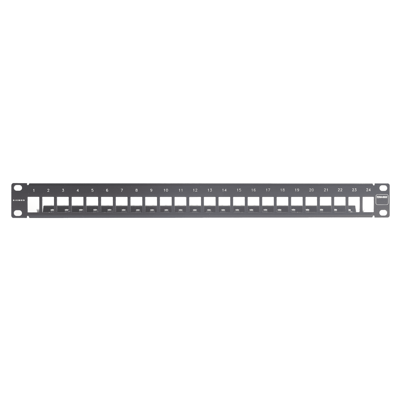 Patch Panel TERA-MAX Blindado de 24 Puertos, Modular (vacío), Plano, Color Negro, 1UR TM-PNLZ-24-01 - SIEMON
