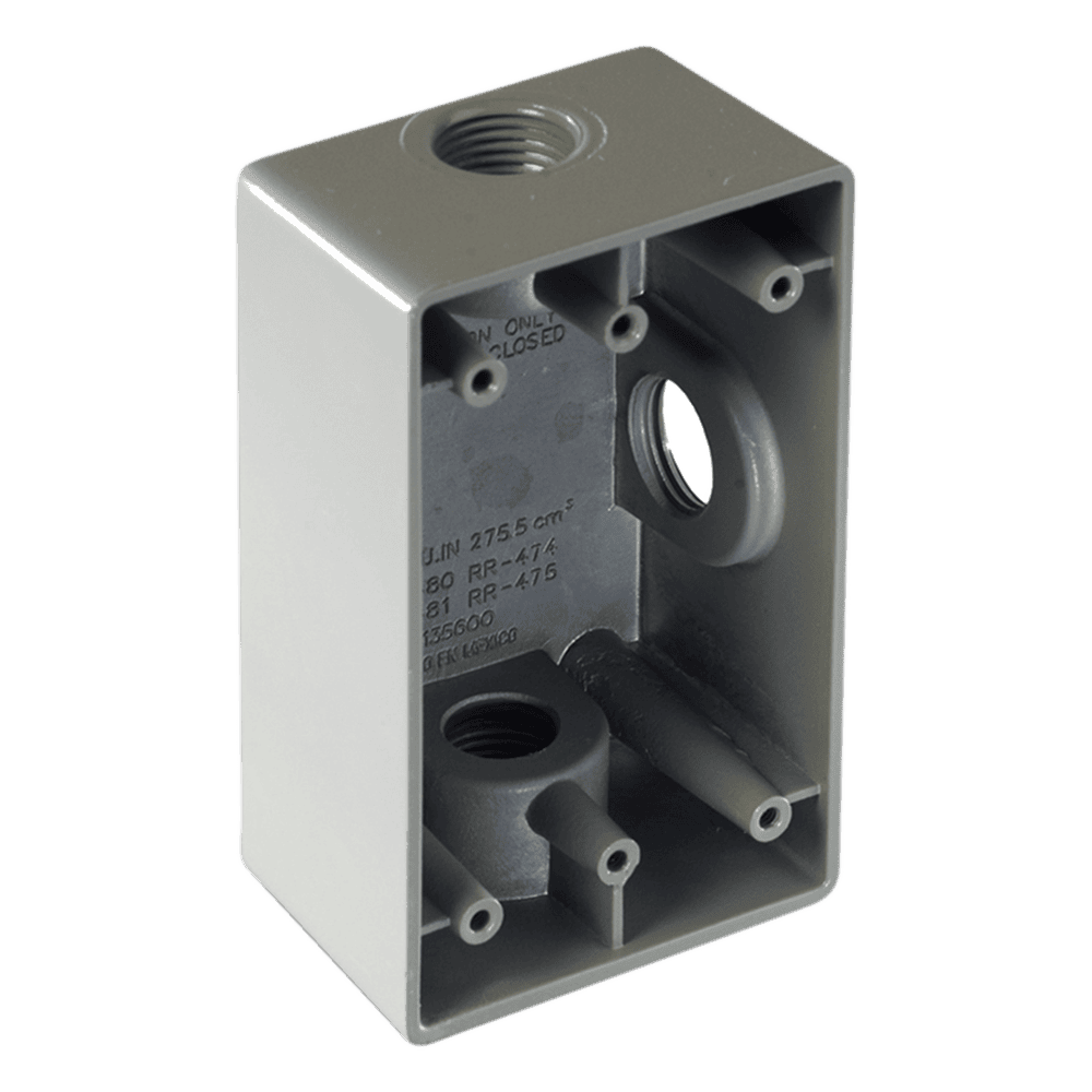 Caja Condulet FS de 1/2" ( 12.7 mm) con tres bocas a prueba de intemperie. RR-0480