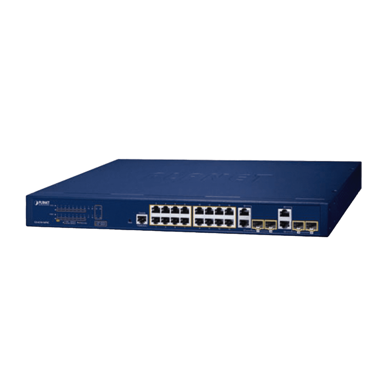 Switch Administrable PoE  Capa 2 de 16 Puertos 10/100/1000 Mbps 802.3af/at, 4 Puertos SFP Gigabit, Hasta 240 W GS-4210-16P4C - PLANET