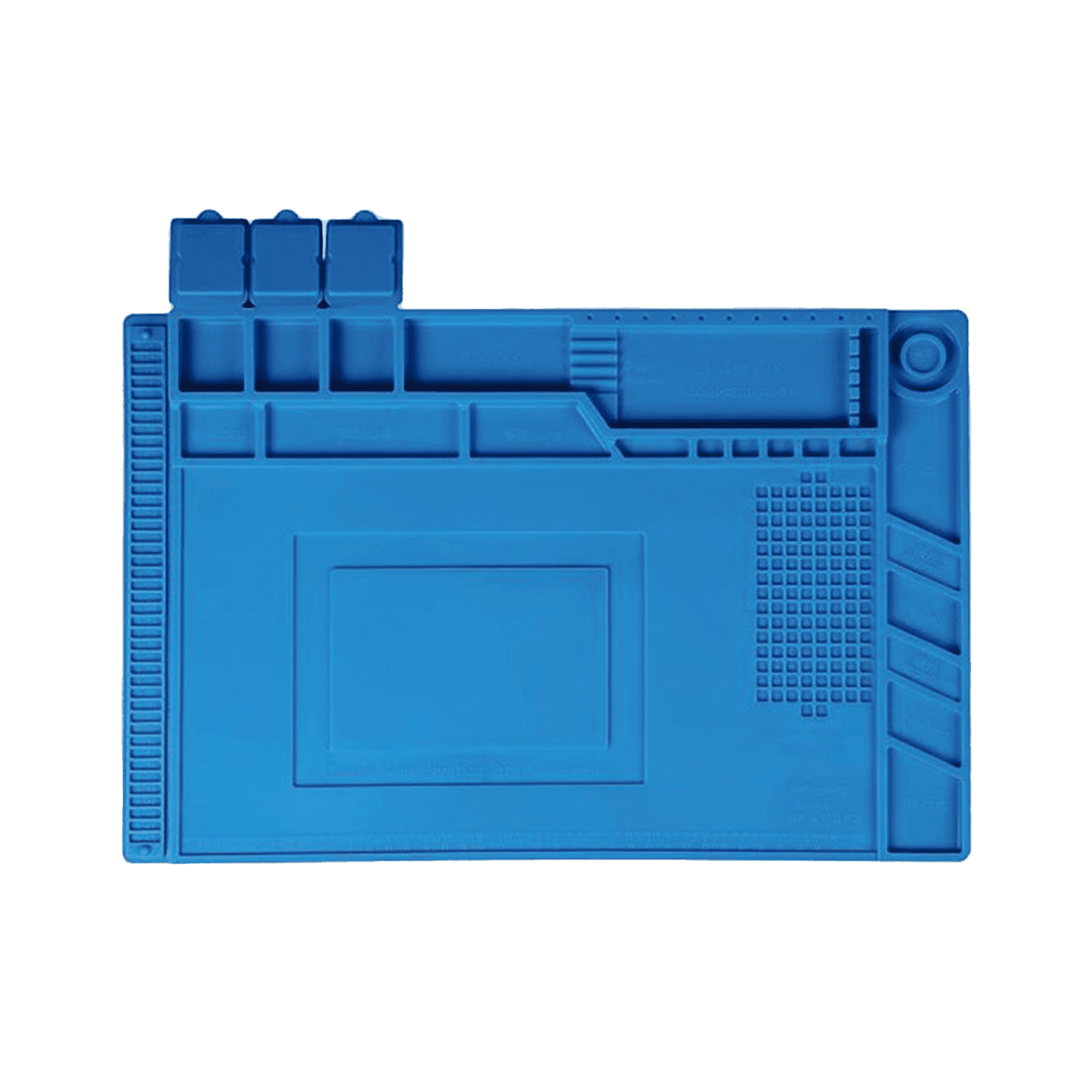 Tapete de silicona resistente al calor con areas magnéticas y de almacenamiento de componentes, ideal para la reparación de equipos y tarjetas electrónicas. PST-S03-001 - PRECISION