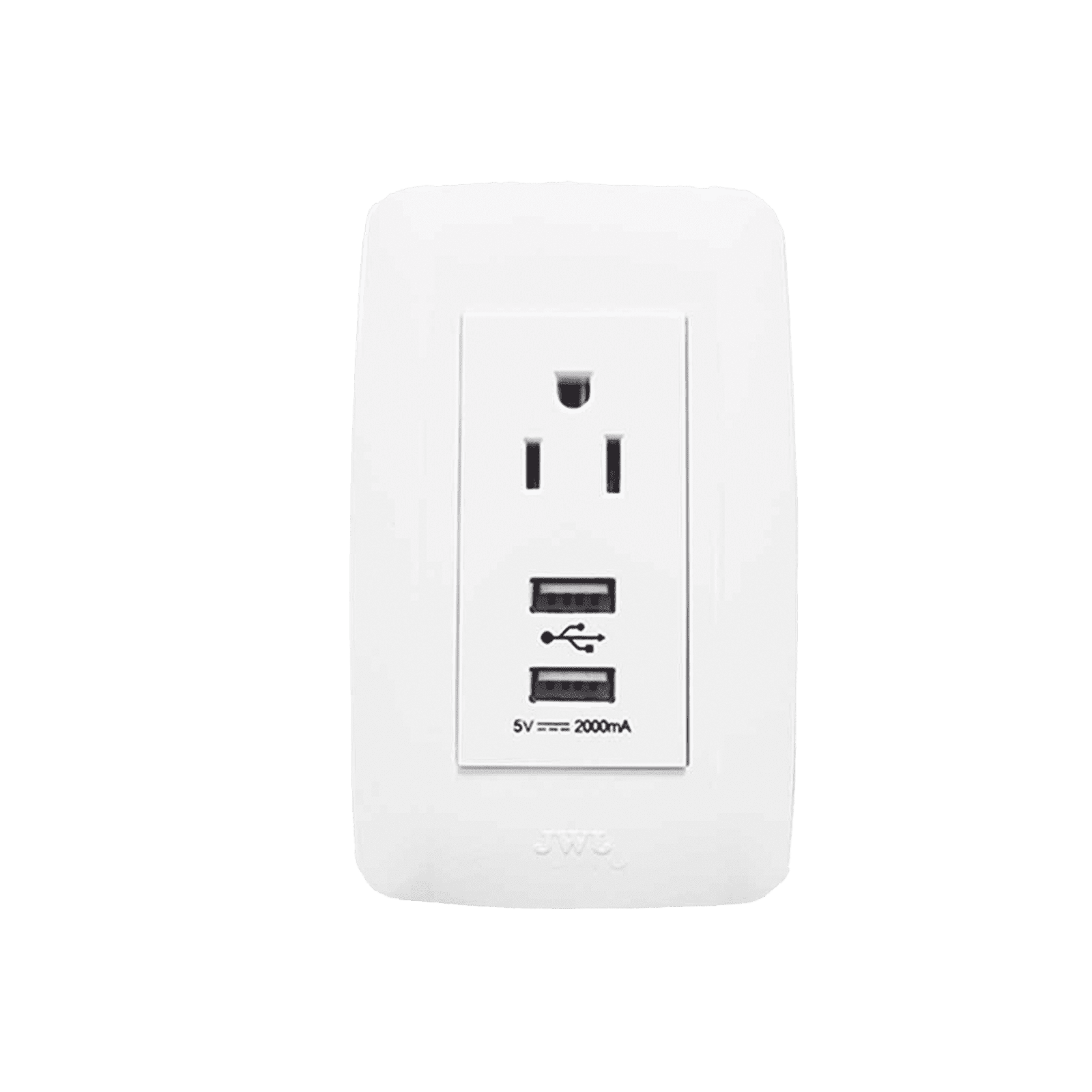 Placa con 1 Tomacorriente 15 A/ 127 V CA y Conector USB tipo hembra 5 VCD/ 2A  / Color Blanco. JTL-C7370 - JWJ