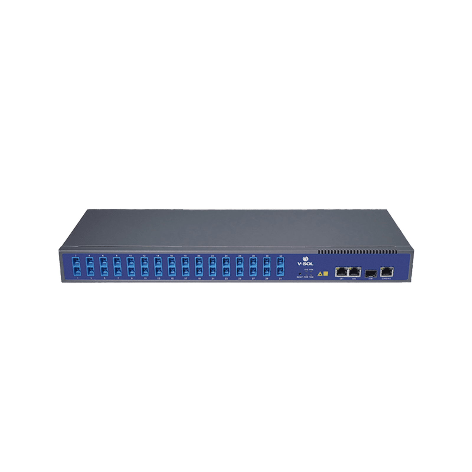 OLT de 1 GPON puerto con Splitter de 1 a 32 SC/UPC Incluido  + 3 puertos Uplink (2 puertos Gigabit Ethernet + 1 puerto SFP/SFP+) , hasta 128 ONUS V1600GS-O32 - V-SOL