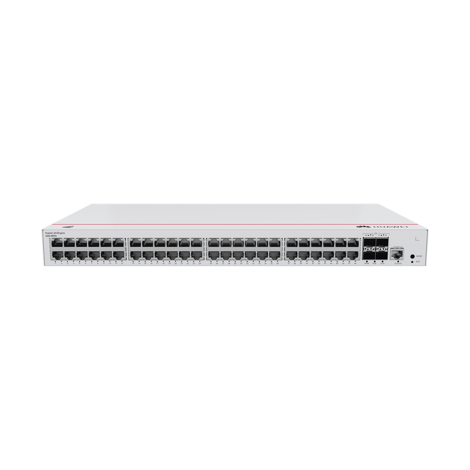 Switch Gigabit Administrable PoE Capa 2 / 48 puertos 10/100/1000 Mbps (PoE) / 4 Puertos SFP Uplink / 380W / PoE Perpetuo / Administración Nube Gratis S220-48P4S - HUAWEI