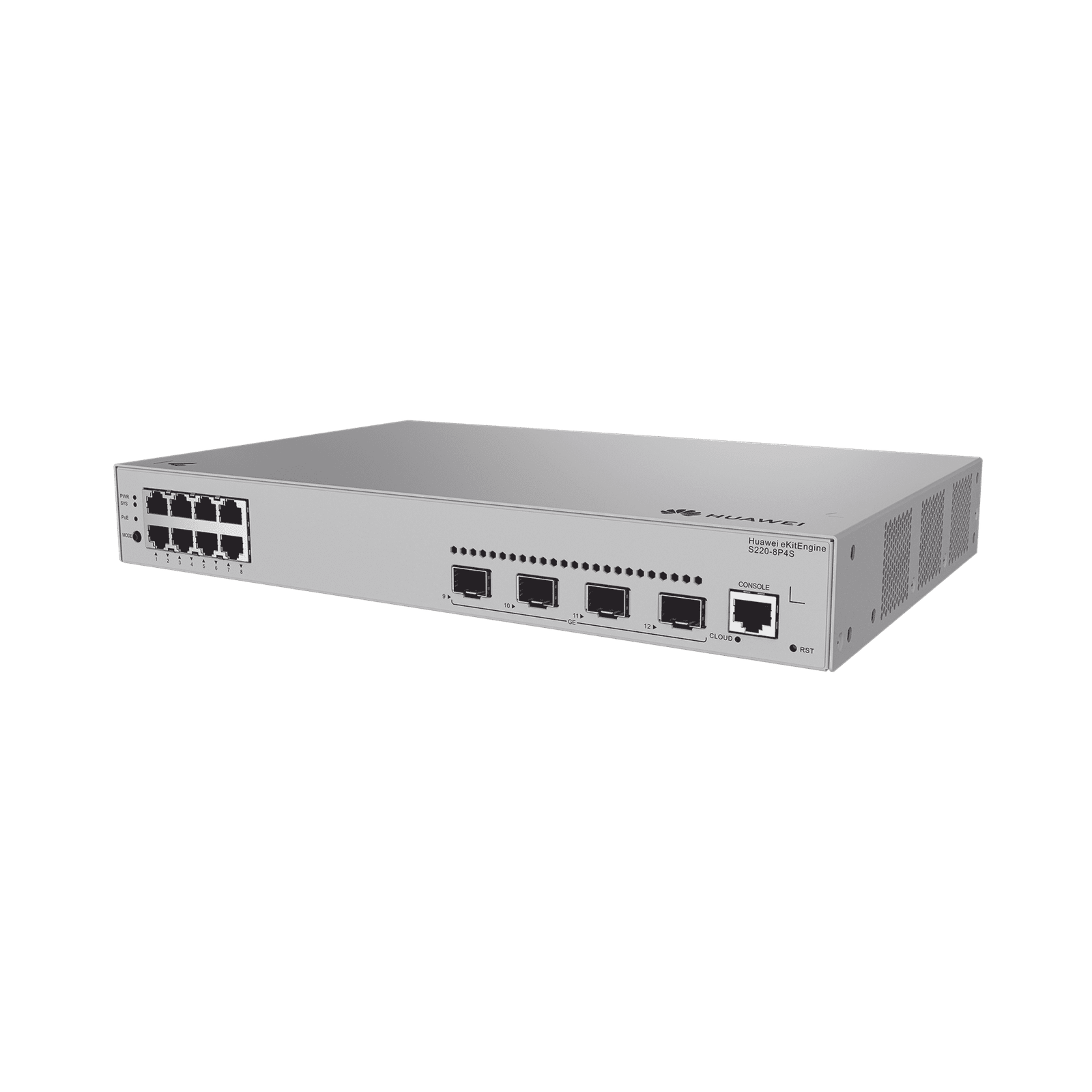 Switch Gigabit Administrable PoE Capa 2 / 8 puertos 10/100/1000 Mbps (PoE) / 4 Puertos SFP Uplink / 125W / PoE Perpetuo / Administración Nube Gratis S220-8P4S - HUAWEI