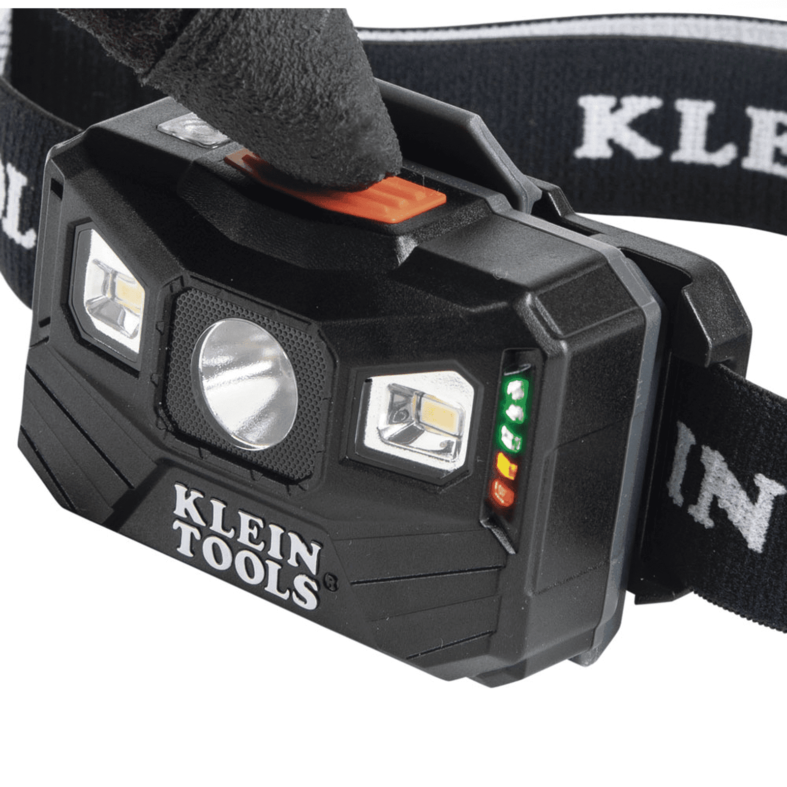 Lámpara Luz LED Frontal Recargable de 400 Lúmenes, Apagado Automático, con Correa de Tela, Adaptable y Ajustable a Gorros, Cascos, Cachuchas o directo a Frente Humana (Tipo Minero) 56048 - KLEIN TOOLS