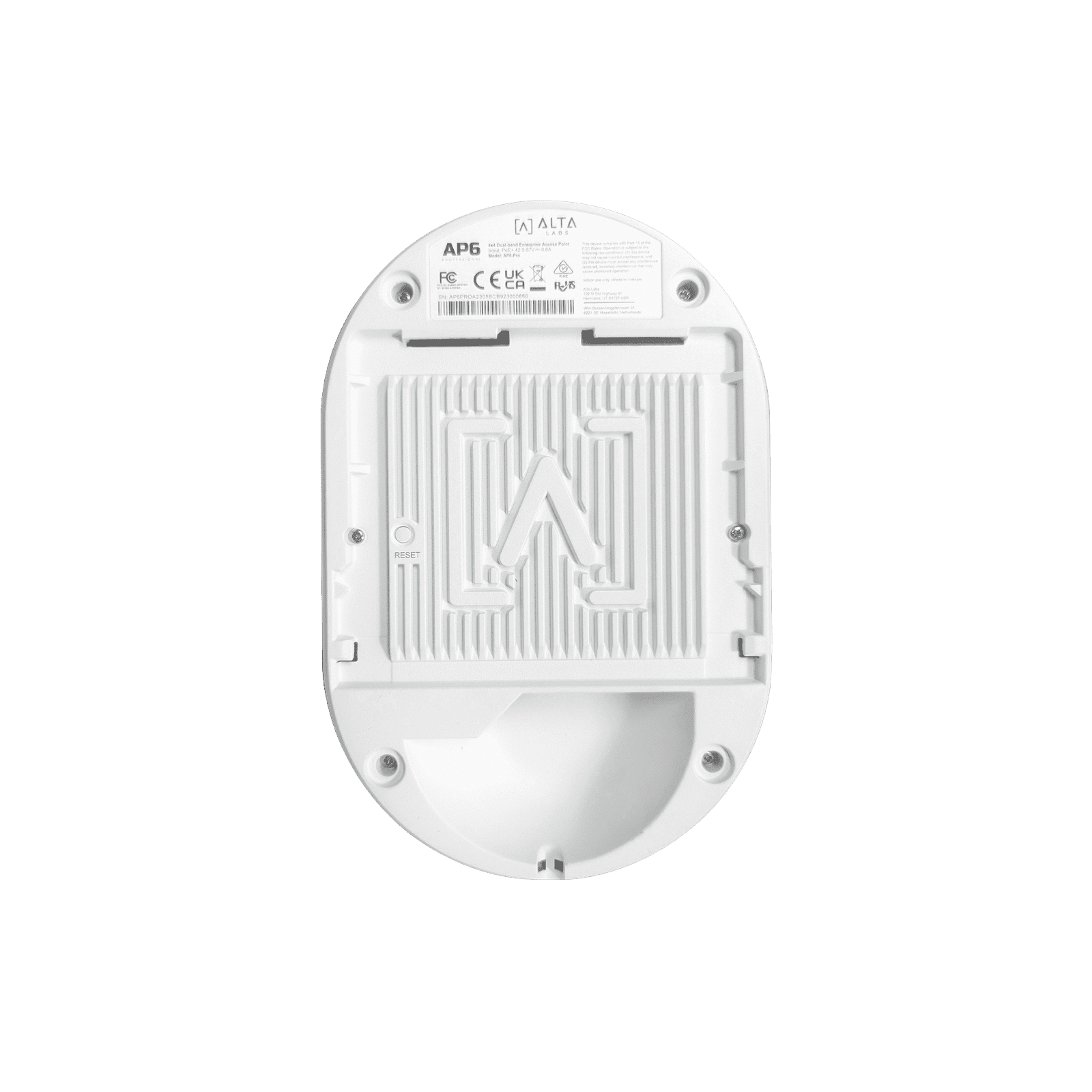 Punto de Acceso Wi-Fi 6 AP6-Pro de 6.3 Gbps para 300+ Usuarios / MU-MIMO 4X4 / Adopción Fácil por Bluetooth / Para Interior / Montaje Rápido QuickMount™ para Techo o Pared / DPI para Bloqueo de Aplicaciones AP6-PRO 215610 - ALTA LABS