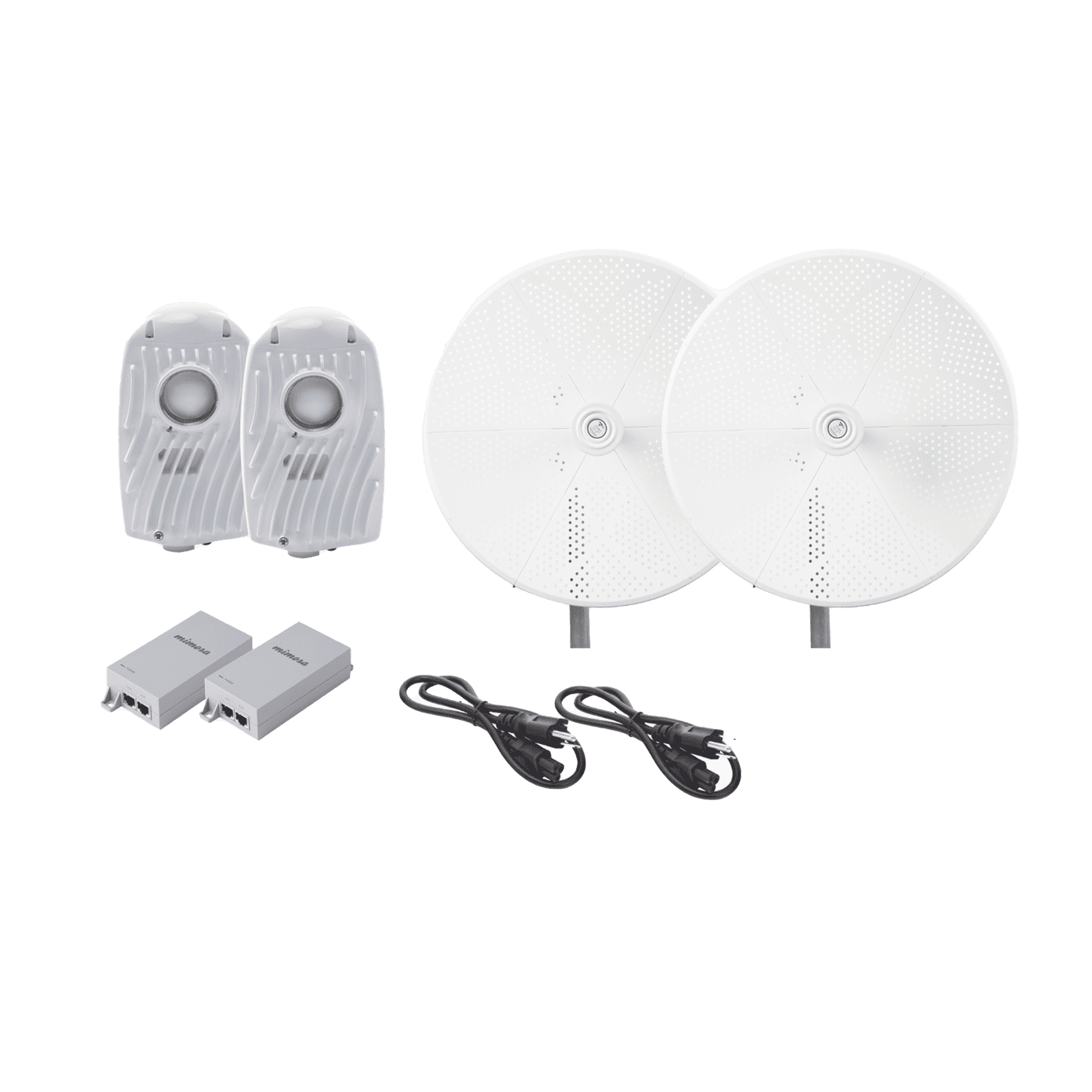 Kit de 2 radios B5X con kit de antenas de (25 dBi), rango de frecuencia extendida (4.9 a 6.4 GHz),  incluye inyector POE, cable de alimentación y 2 FLEXIMOUNT-XL para alineación, distancia de hasta 10 km B5XTXPD34KIT 225043 - MIMOSA NETWORKS
