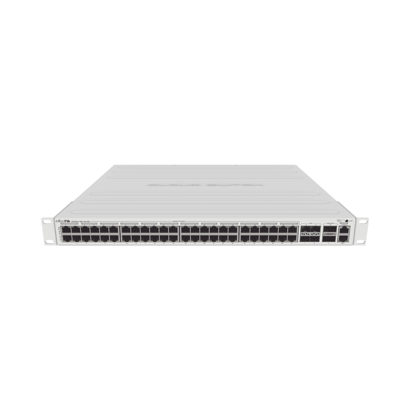 Cloud Router Switch 48 puertos PoE 802.3af/at Gigabit, 4 puertos SFP+ 10G, 2 puertos QSFP+ 40G, Montaje en Rack CRS354-48P-4S+2Q+RM 191865 - MIKROTIK