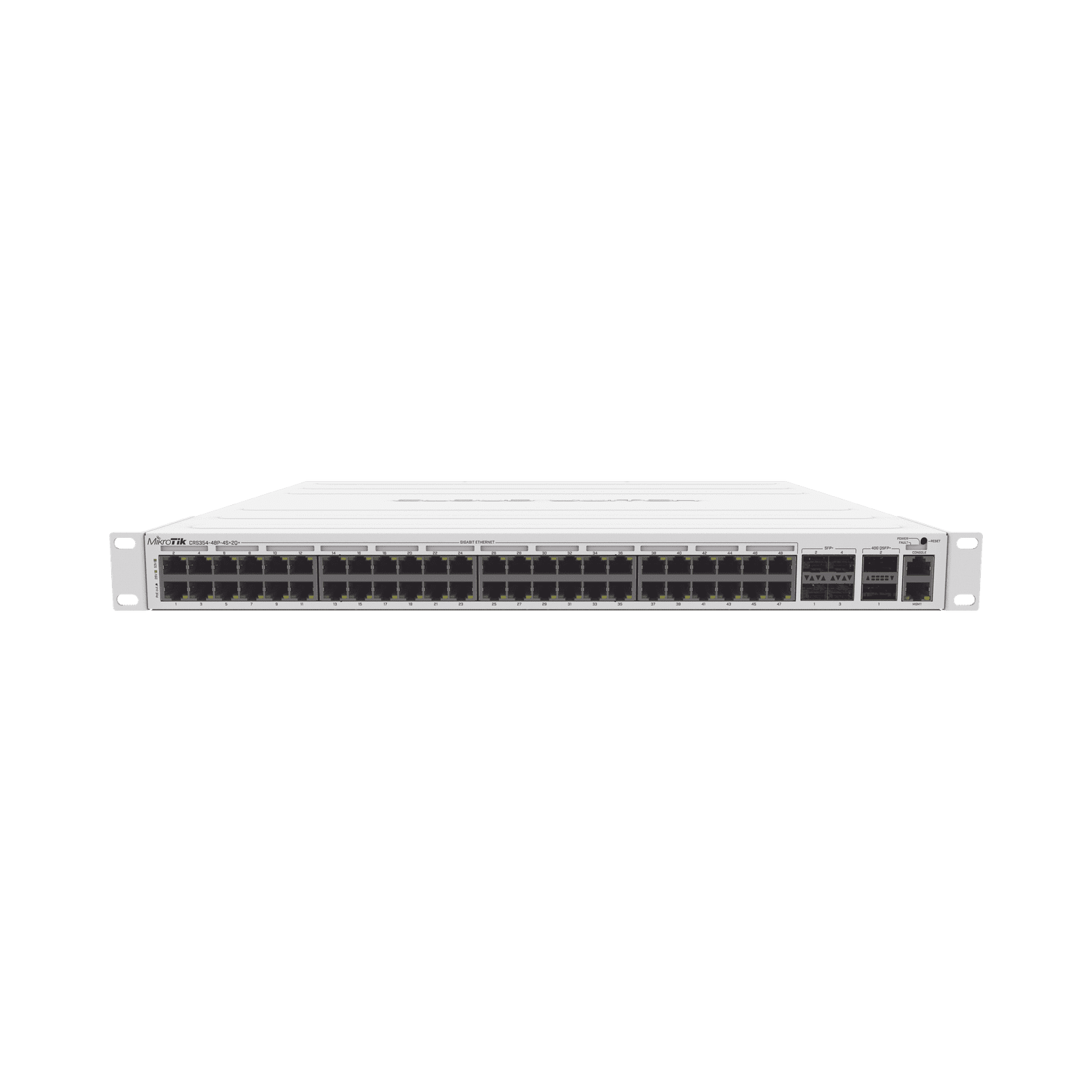 Cloud Router Switch 48 puertos PoE 802.3af/at Gigabit, 4 puertos SFP+ 10G, 2 puertos QSFP+ 40G, Montaje en Rack CRS354-48P-4S+2Q+RM 191865 - MIKROTIK