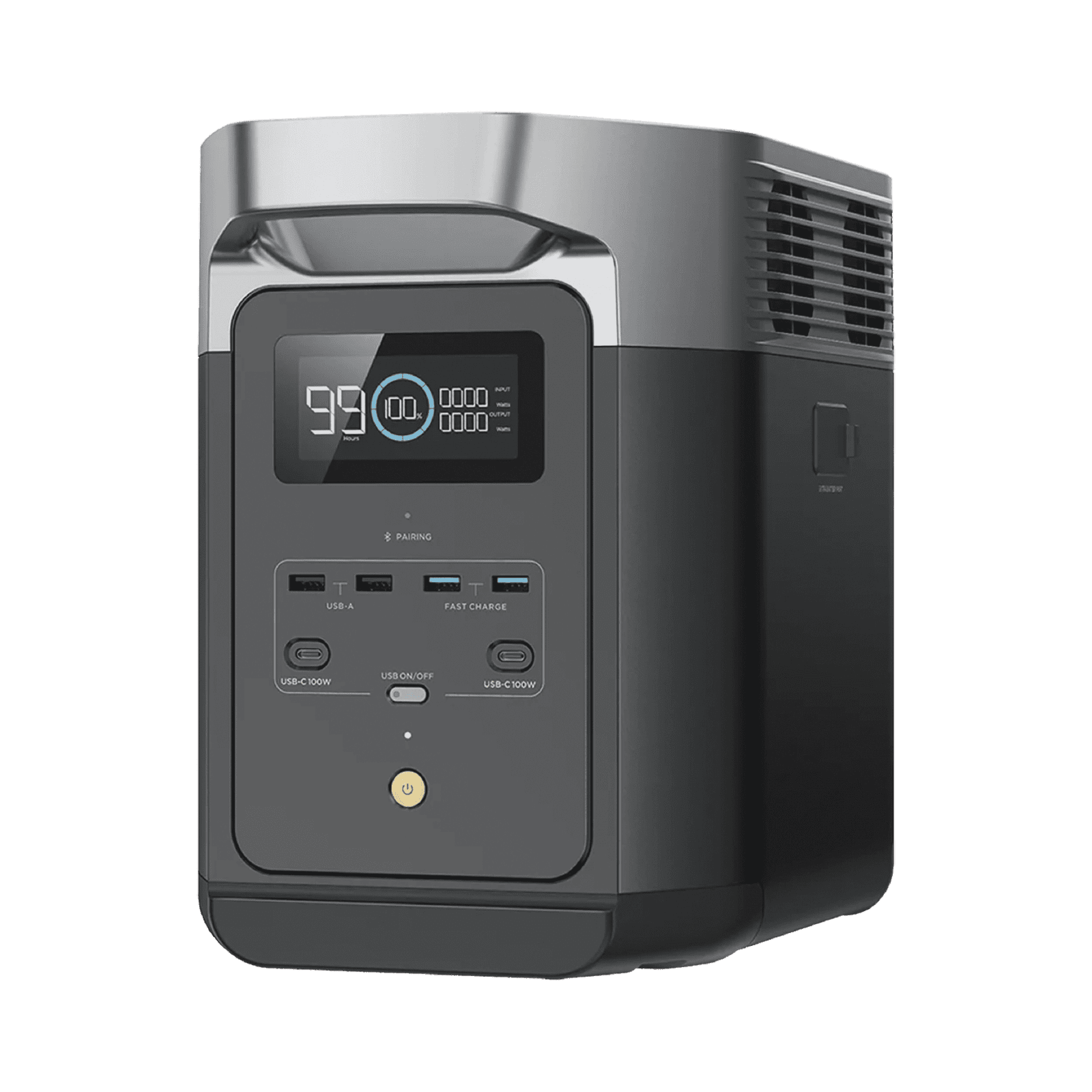 Estación de Energía Portátil Delta 2 1024Wh Litio LFP / 6 AC 1800 W (Max. 2200W) / 2 USB-C 100W / Capacidad para Aumentar Respaldo / Cargador de Coche 10A a 12.6V / Conectividad WiFi y Bluetooth (App) / Carga Solar 500W Max. EFD-330 - ECOFLOW