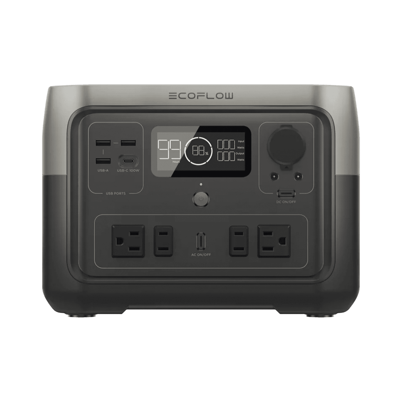 EcoFlow River 2 Max | Estación de Energía Portátil 512Wh Litio LFP / 4 AC 500 W (Max. 1000W) / 1 USB-C 100W / 3 USB -A 12W / Cargador de Coche 8A a 12 o 24V / Conectividad WiFi y Bluetooth (App) / Carga Solar 220W Max. EFR610 - ECOFLOW