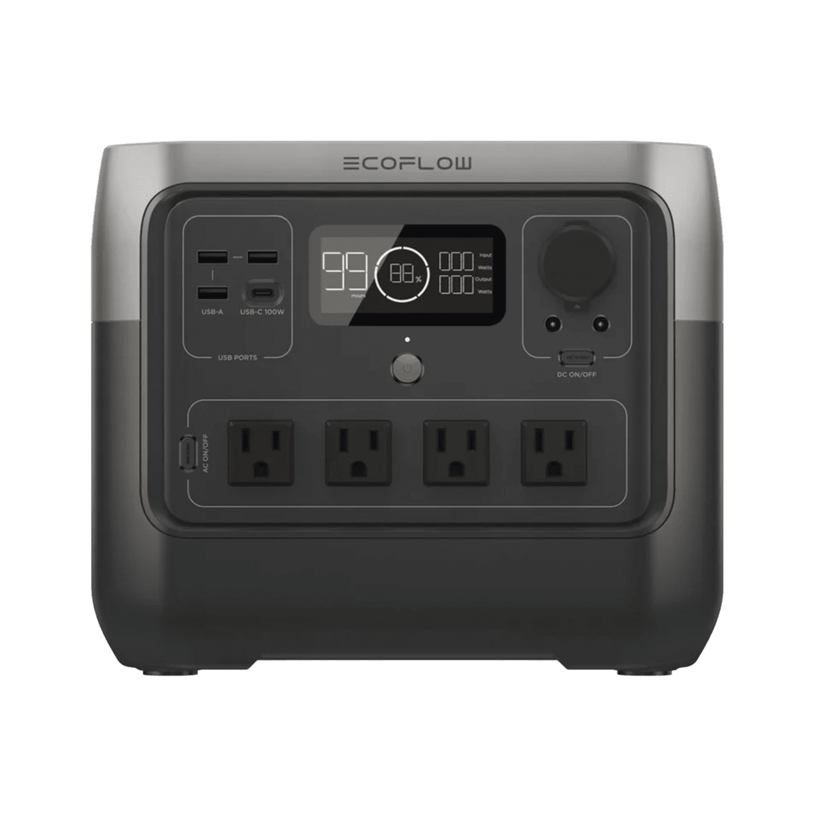 EcoFlow River 2 Pro | Estación de Energía Portátil 768Wh Litio LFP / 4 AC 800W (Max. 1600W) / 1 USB-C 100W / 3 USB -A 12W / Cargador de Coche 10A, 126W Max. / Conectividad WiFi y Bluetooth (App) / Carga Solar 220W Max. EFR620 - ECOFLOW