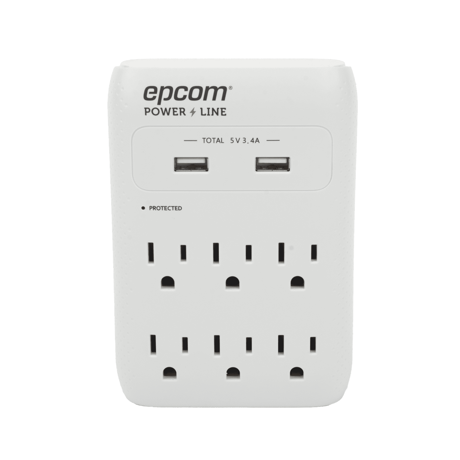 Multicontacto de Pared 110 Vca/ Supresor de Picos / 6 x Nema 5-15P / 2 x USB (5V @3.4A) EPLSPWUSB - EPCOM POWERLINE