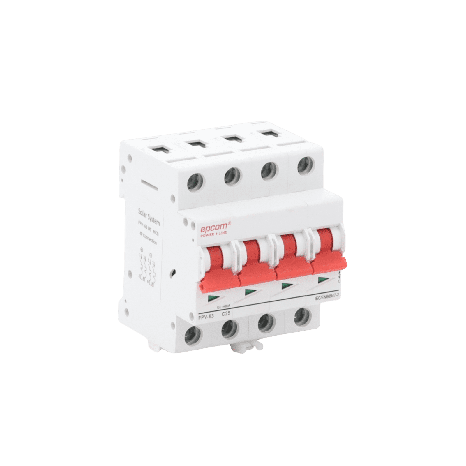 Protección Térmica 4P, 25A, Corriente Directa 1000 Vcc para Aplicación Fotovoltaica Montaje Riel DIN FPV634PC25 - EPCOM POWERLINE
