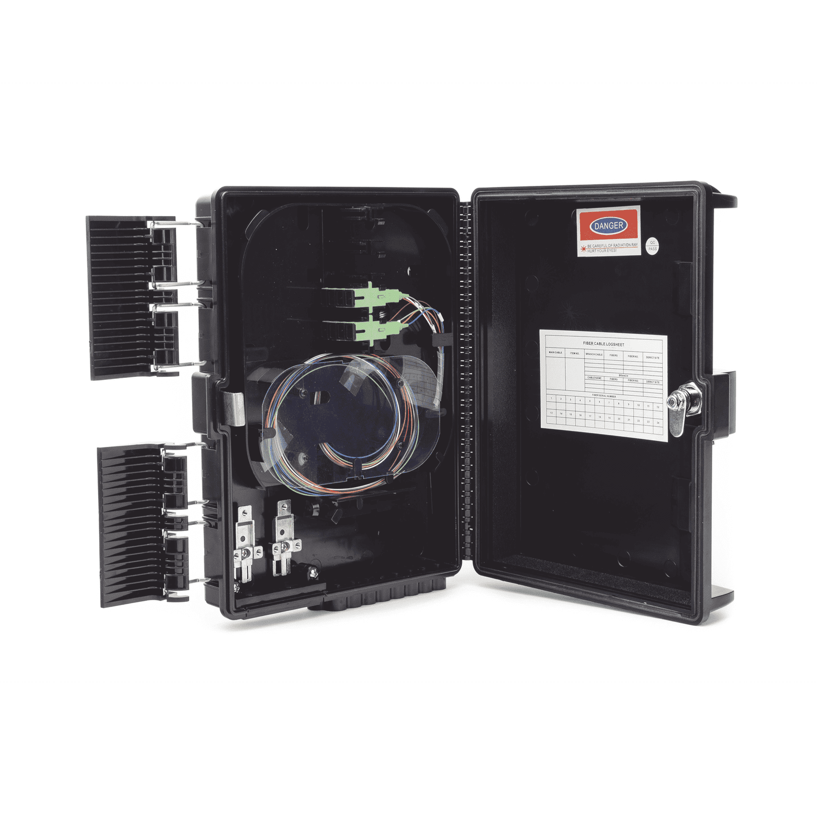 Cierre de Empalme para 24 fusiones de fibra óptica, Interior/Exterior, con 8 acopladores SC/APC y splitter 1×8, IP65 GFS-8G 190606 - FIBERHOME