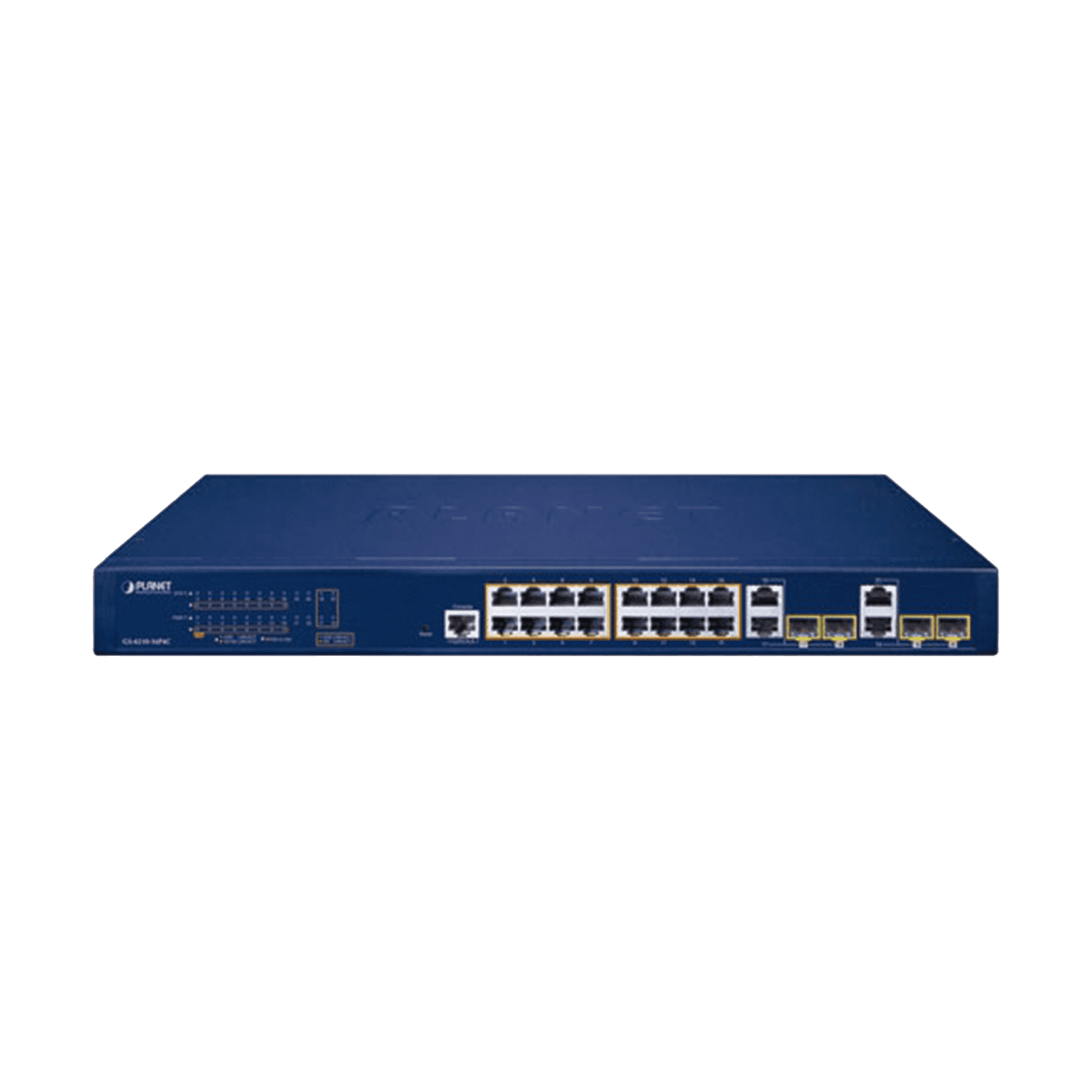 Switch Administrable PoE Capa 2 de 16 Puertos 10/100/1000 Mbps 802.3af/at, 4 Puertos SFP Gigabit, Hasta 240 W GS-4210-16P4C - PLANET