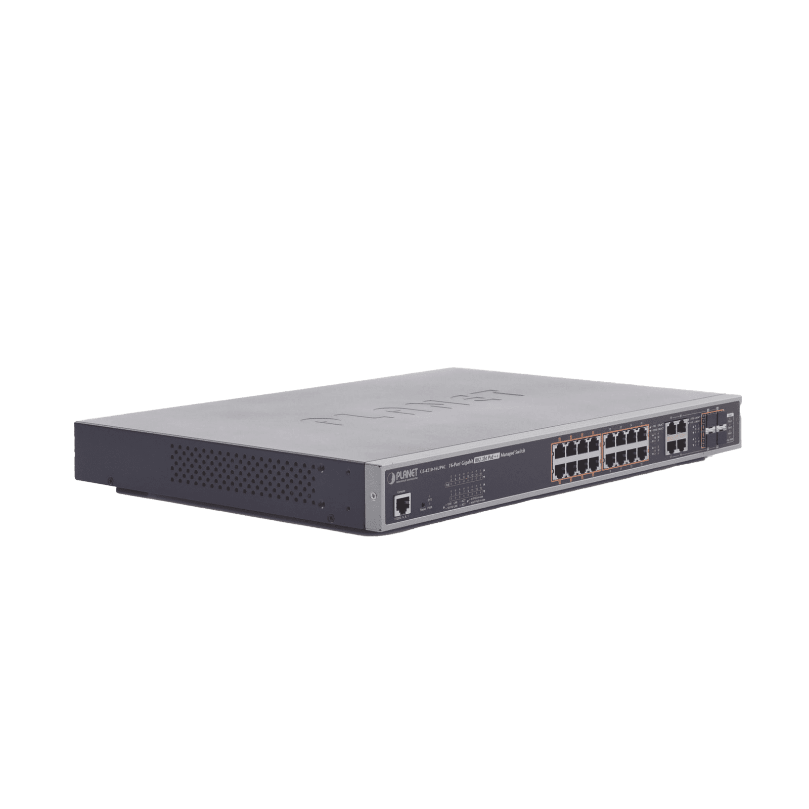Switch administrable L2, 16 puertos 10/100/1000T Ultra PoE + 4 puertos Gigabit Combo TP/SFP GS-4210-16UP4C 188145 - PLANET