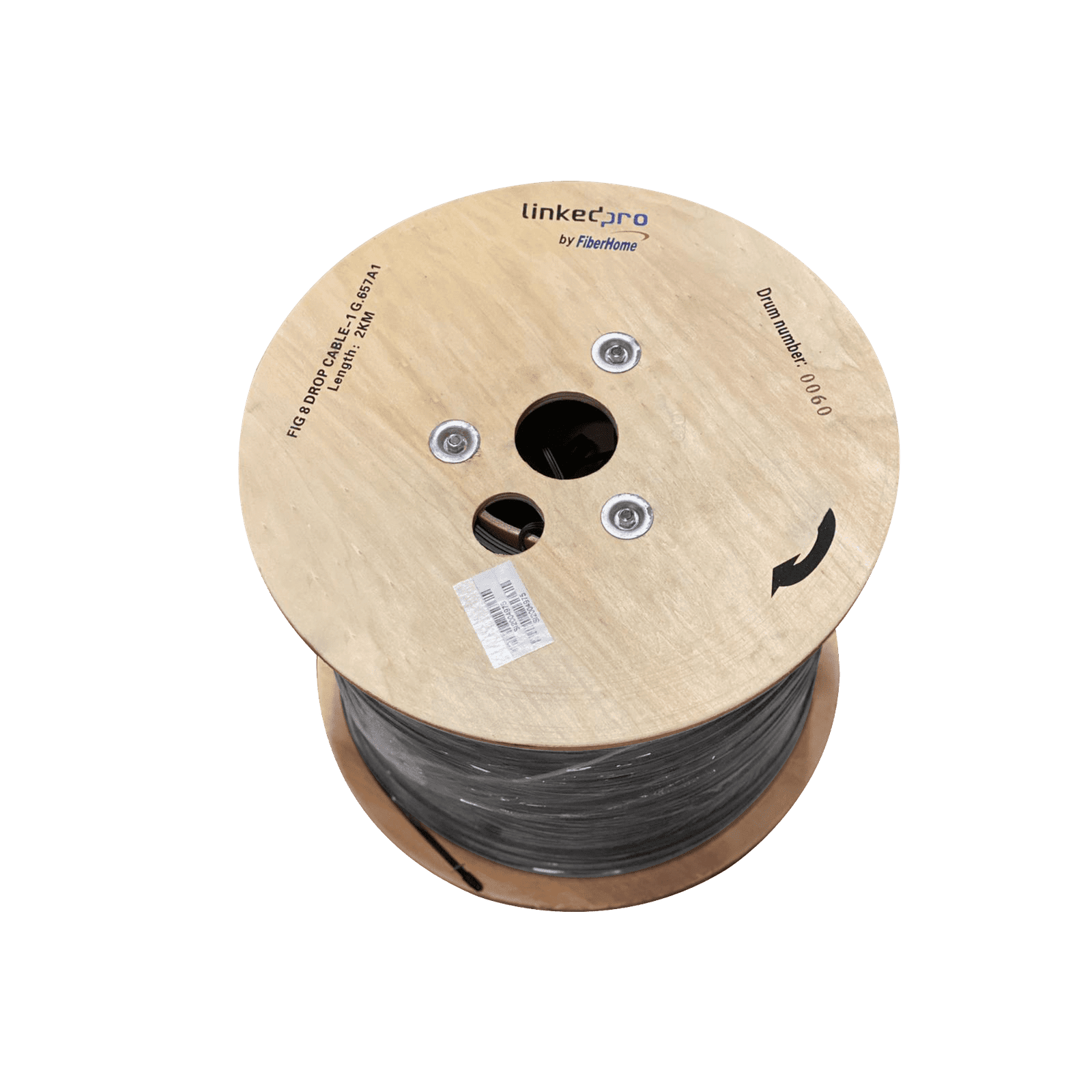 Carrete de 2 km de Fibra Óptica Aérea Mini Figura 8 G.657A1 tipo Drop, Monomodo de 2 Hilos (bifibra), Color Negro IC-FIG8A1-2C/2KM - LINKEDPRO BY FIBERHOME