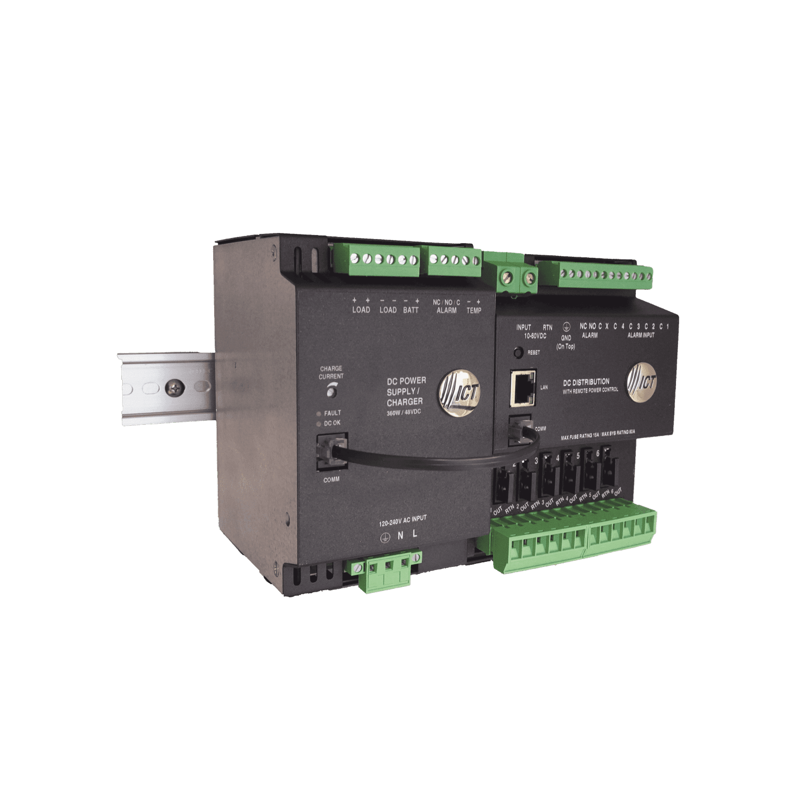 Fuente de Poder Industrial de 480W, salida 48 Vcc, para montaje en riel Din ICT36048DIN - ICT