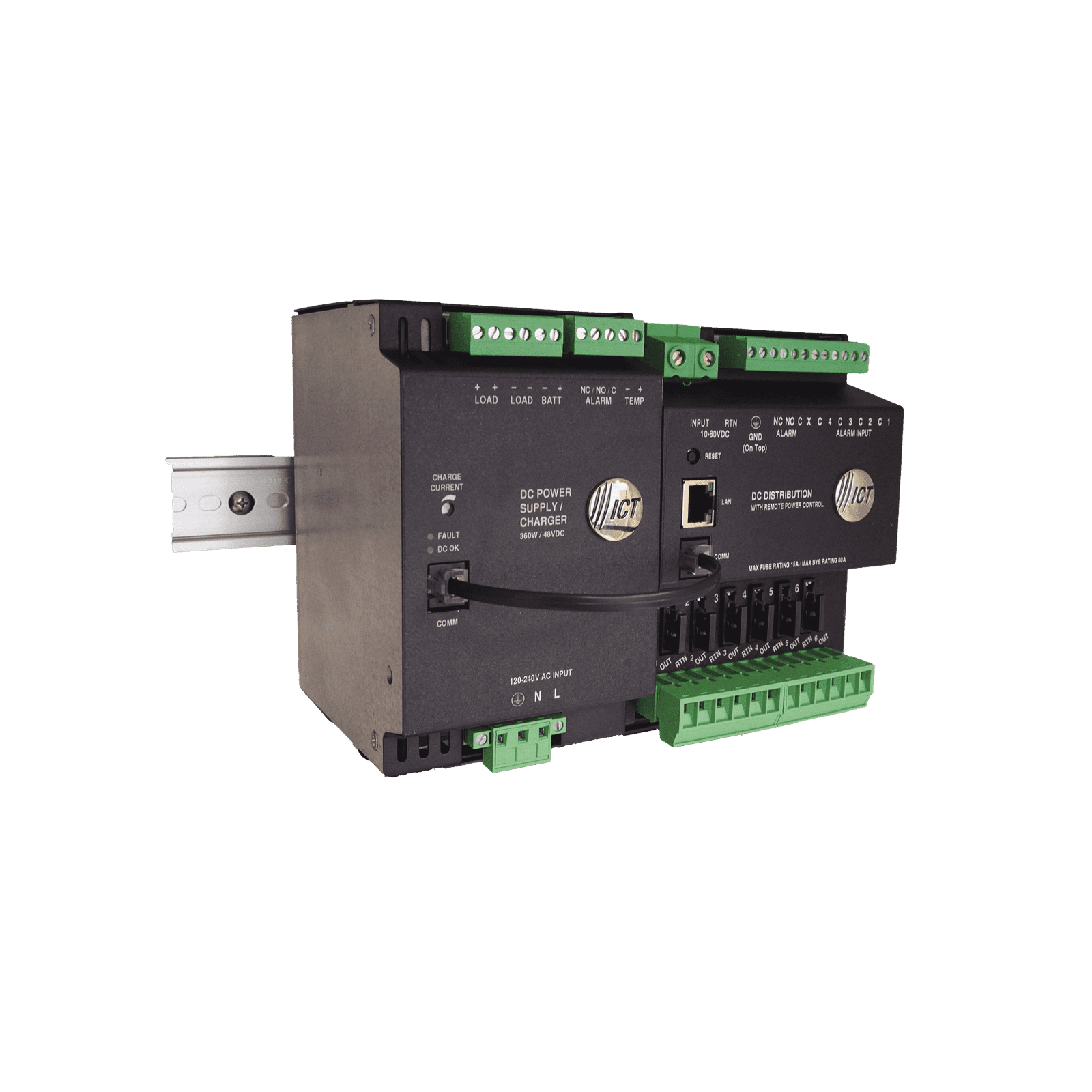 Fuente de distribución de 6 salidas, control y monitoreo Ethernet, Vo: 10-60V Dc, para montaje en riel din ICTDINPDU6 224102 - ICT