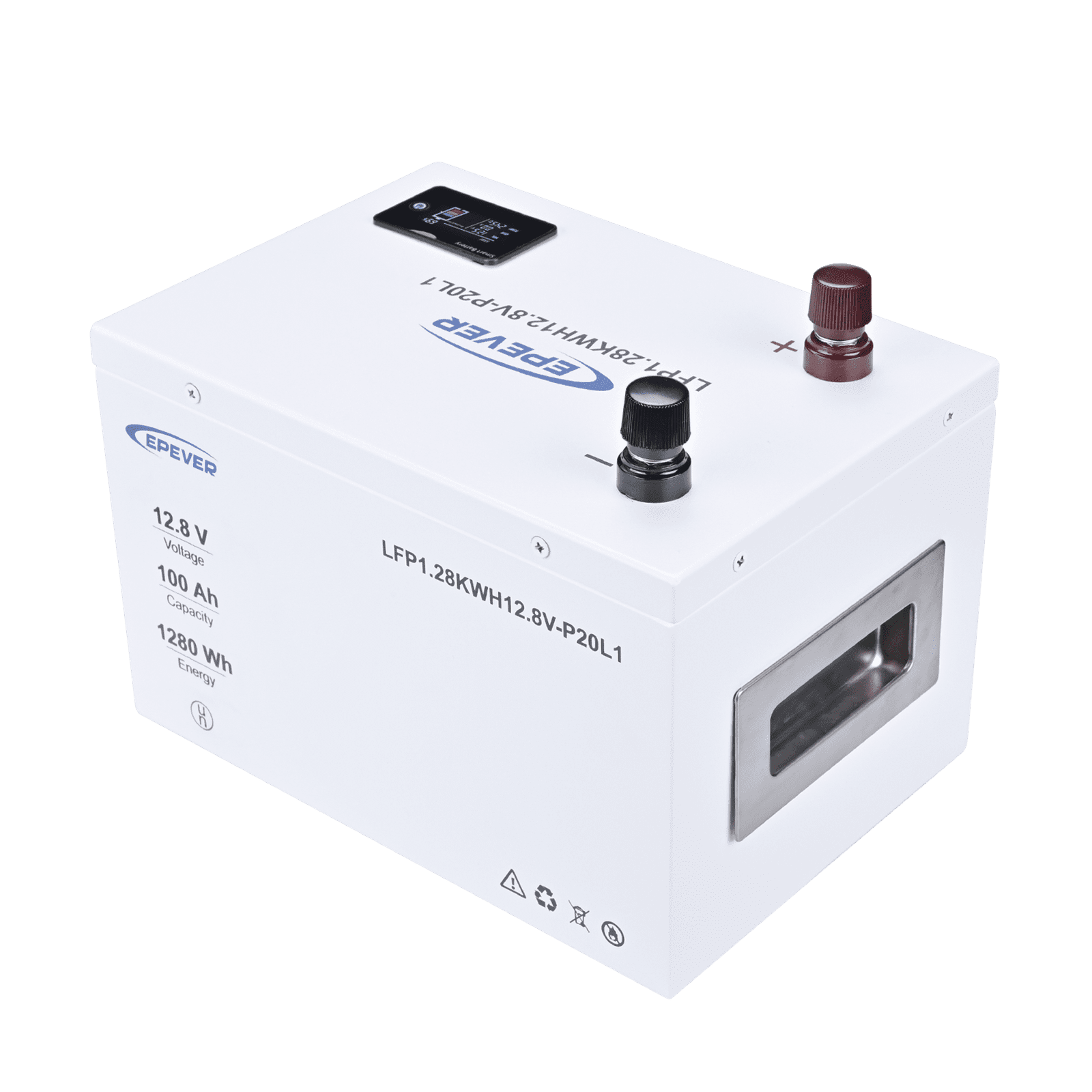 Batería de Litio LiFePO4 12.8Vcc, 100Ah, 1.28KwH, Pantalla LCD para Monitoreo Local, Carcasa Metálica LFP100EP128 - EPEVER