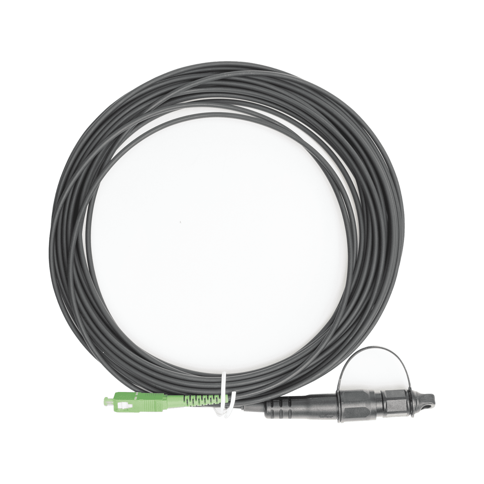 Jumper de Fibra Óptica, conector SC/APC – conexión a caja FDP460, redondo, 10 metros, forro 3 mm, G657A2, negro OFC-S1-BK-SA-H1A-30-10-2601 - FIBERHOME