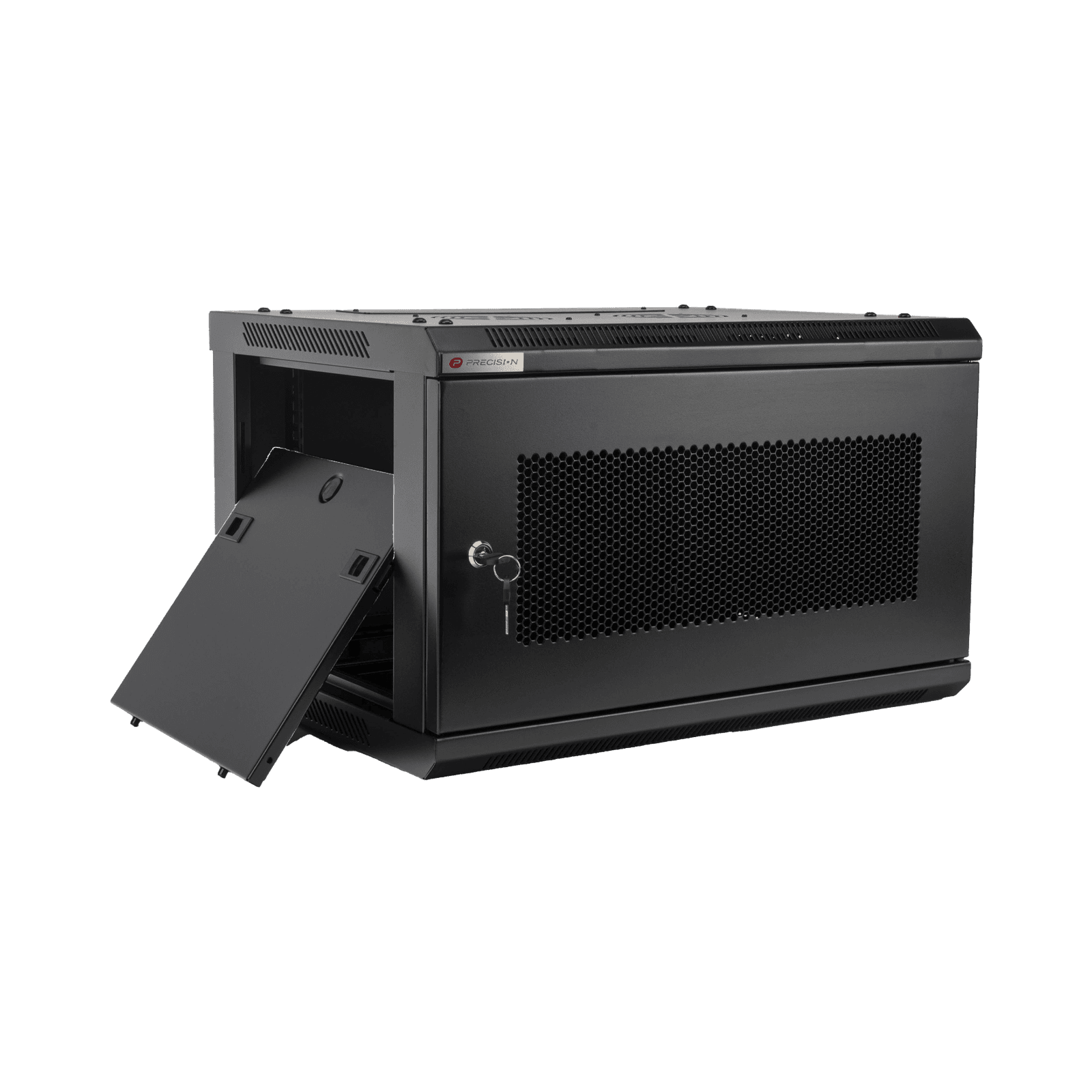 Gabinetes PRECISION, Con Puerta Perforada, de 19in, 6UR, 430mm de Profundidad, Color Negro PSTC-06-645-BDP - PRECISION