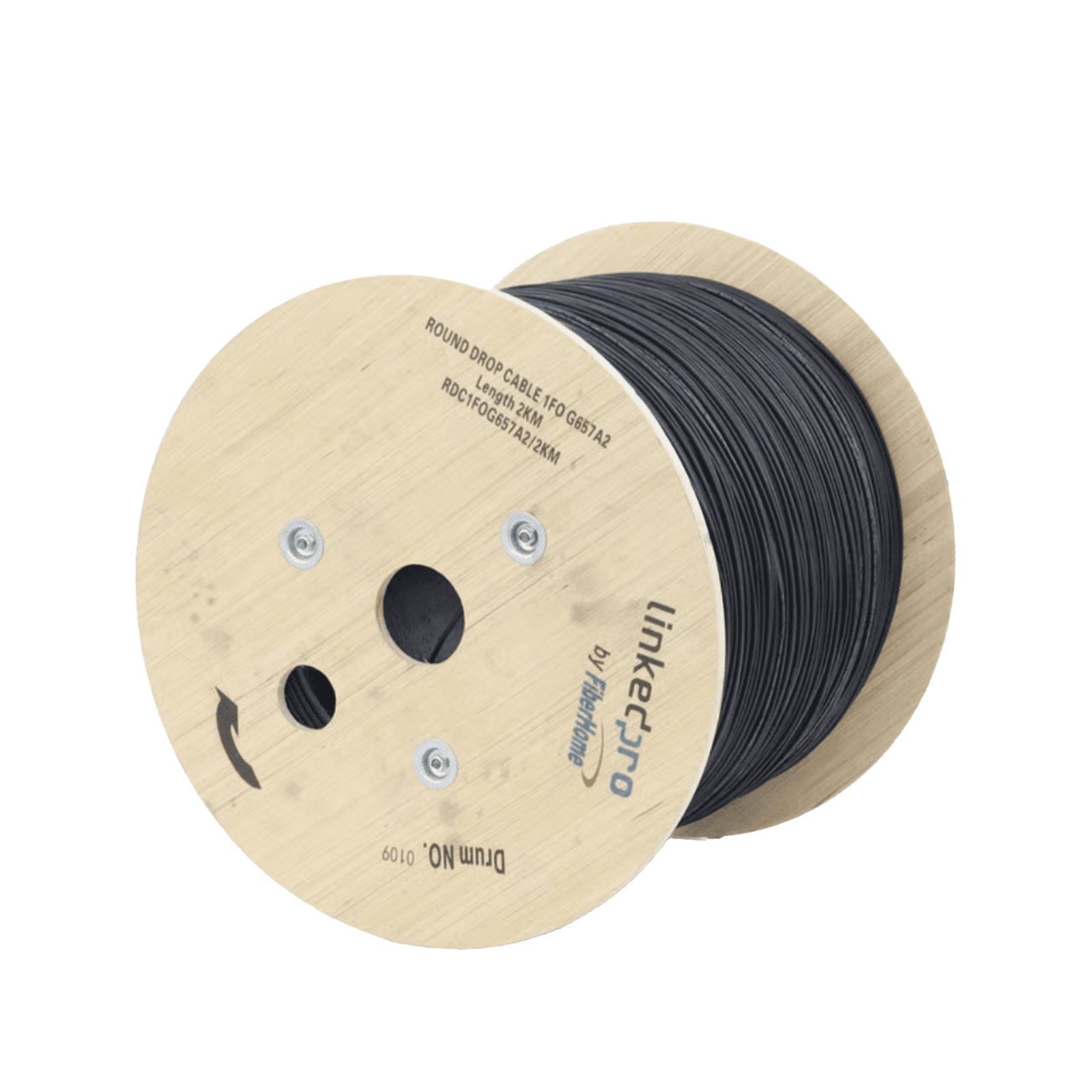 Carrete de 2 km de Fibra Óptica Aérea Tipo Drop Redonda (Figura 0) G.657A2, Monomodo, 1 hilo, forro de 3 mm RDC1FOG657A2/2KM - LINKEDPRO BY FIBERHOME